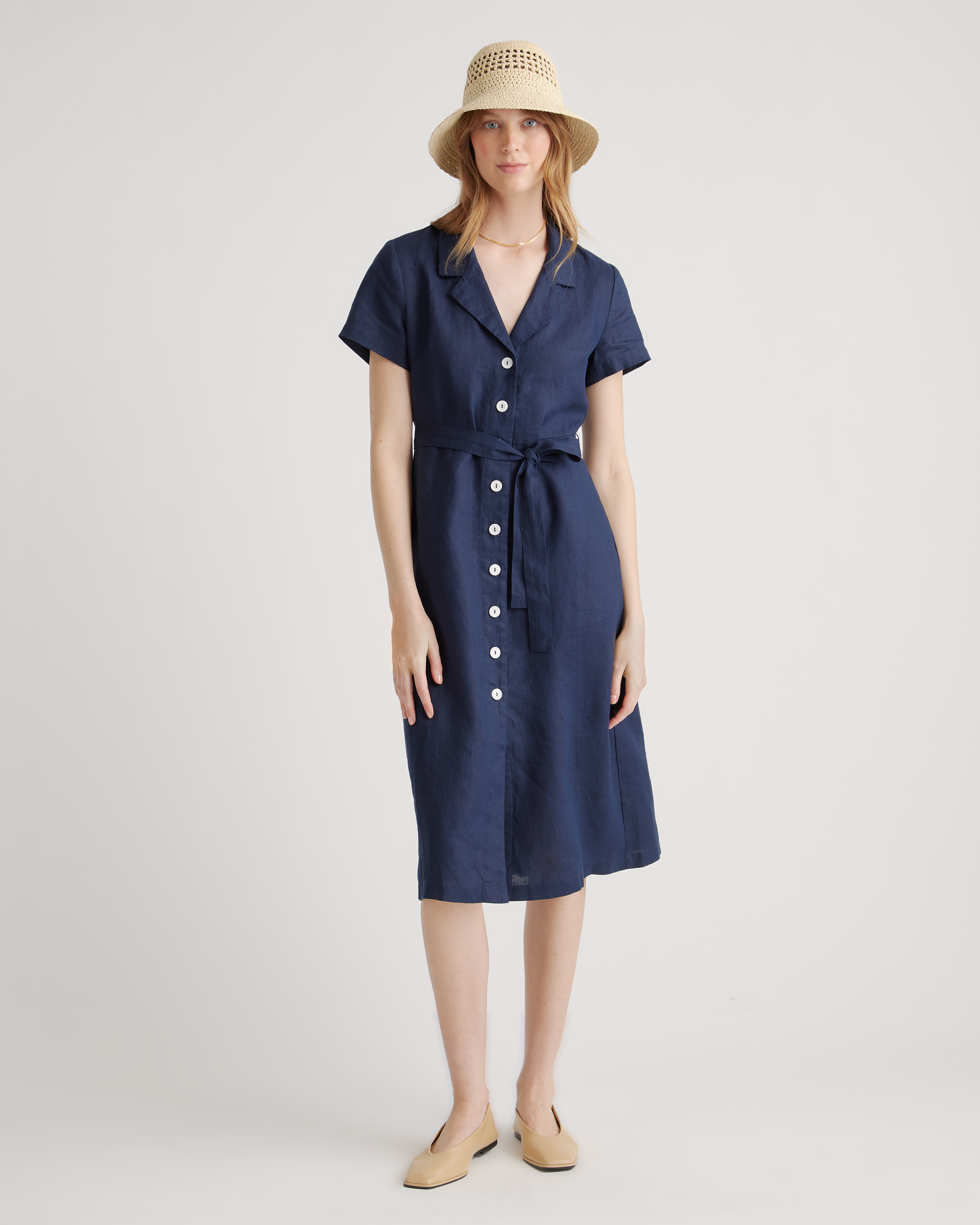 100% European Linen Button Front Dress — Image 47