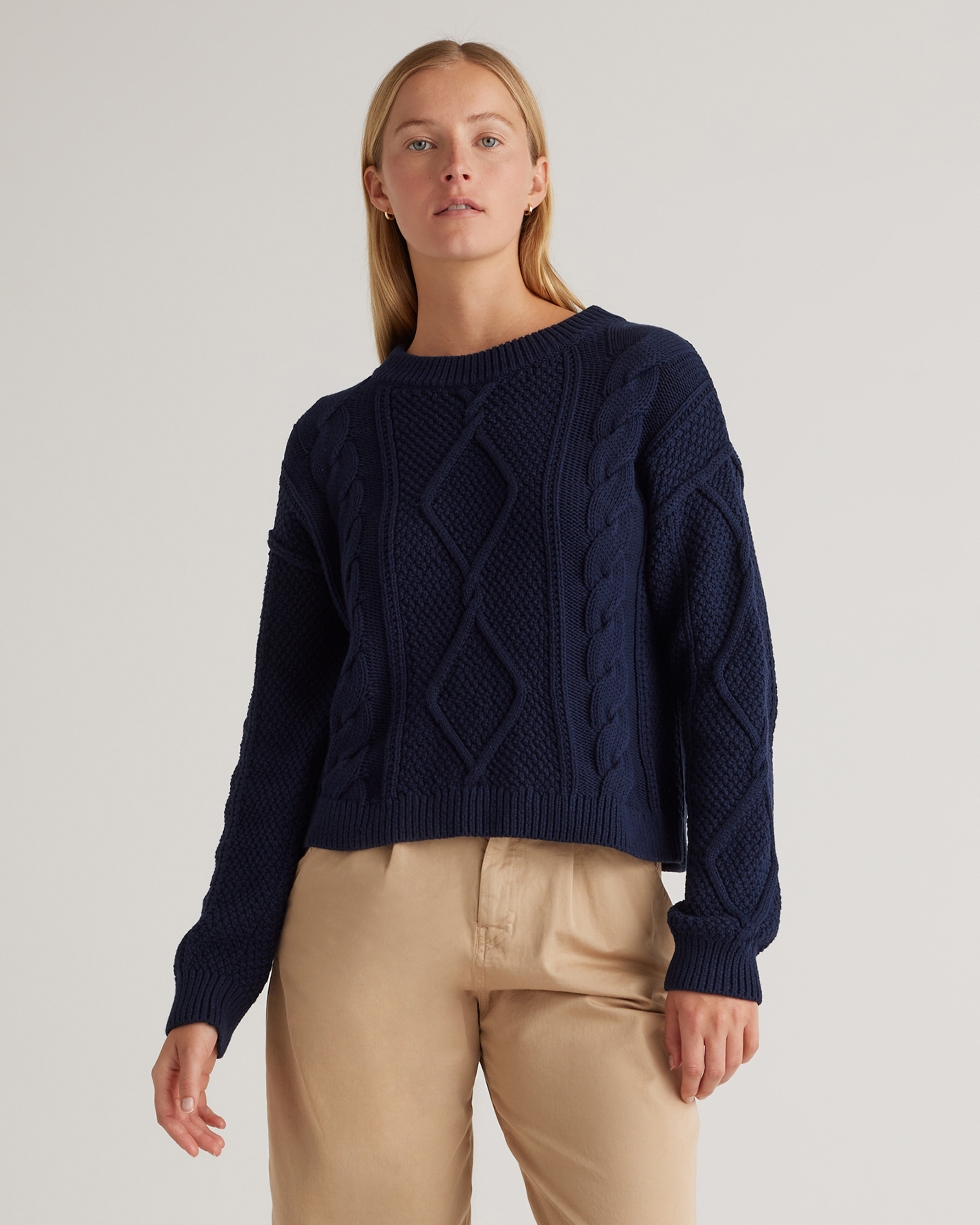 100% Organic Cotton Cropped Cable Crew Sweater — Image 12