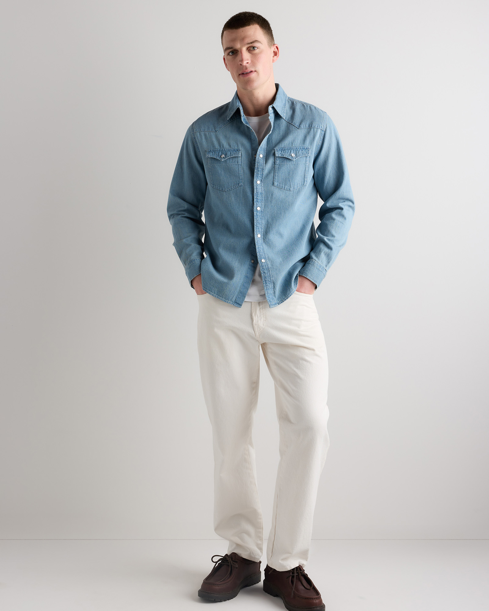 Pearl Snap Denim Western Shirt — Image 8