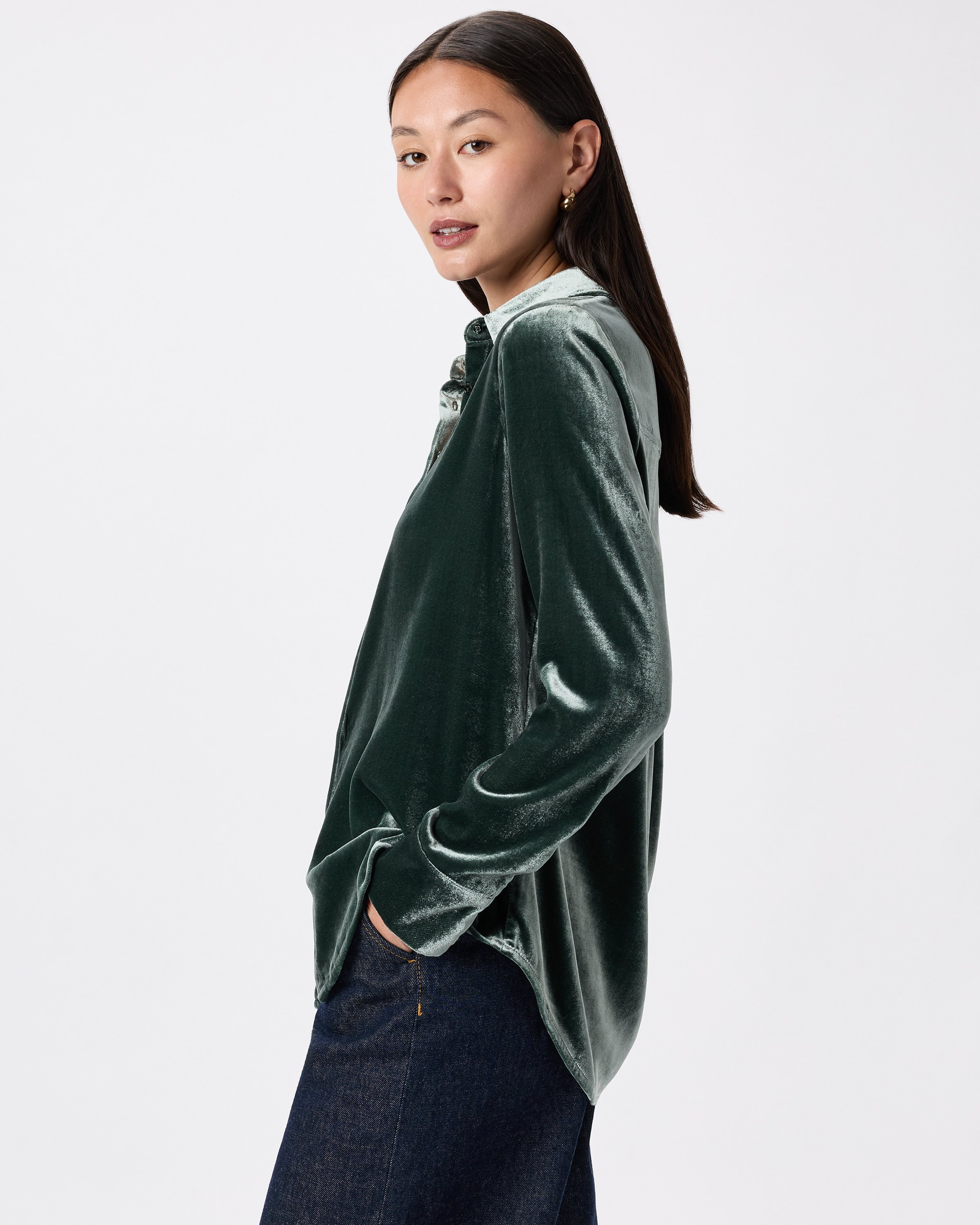 Stretch Silk Velvet Long Sleeve Shirt — Image 12