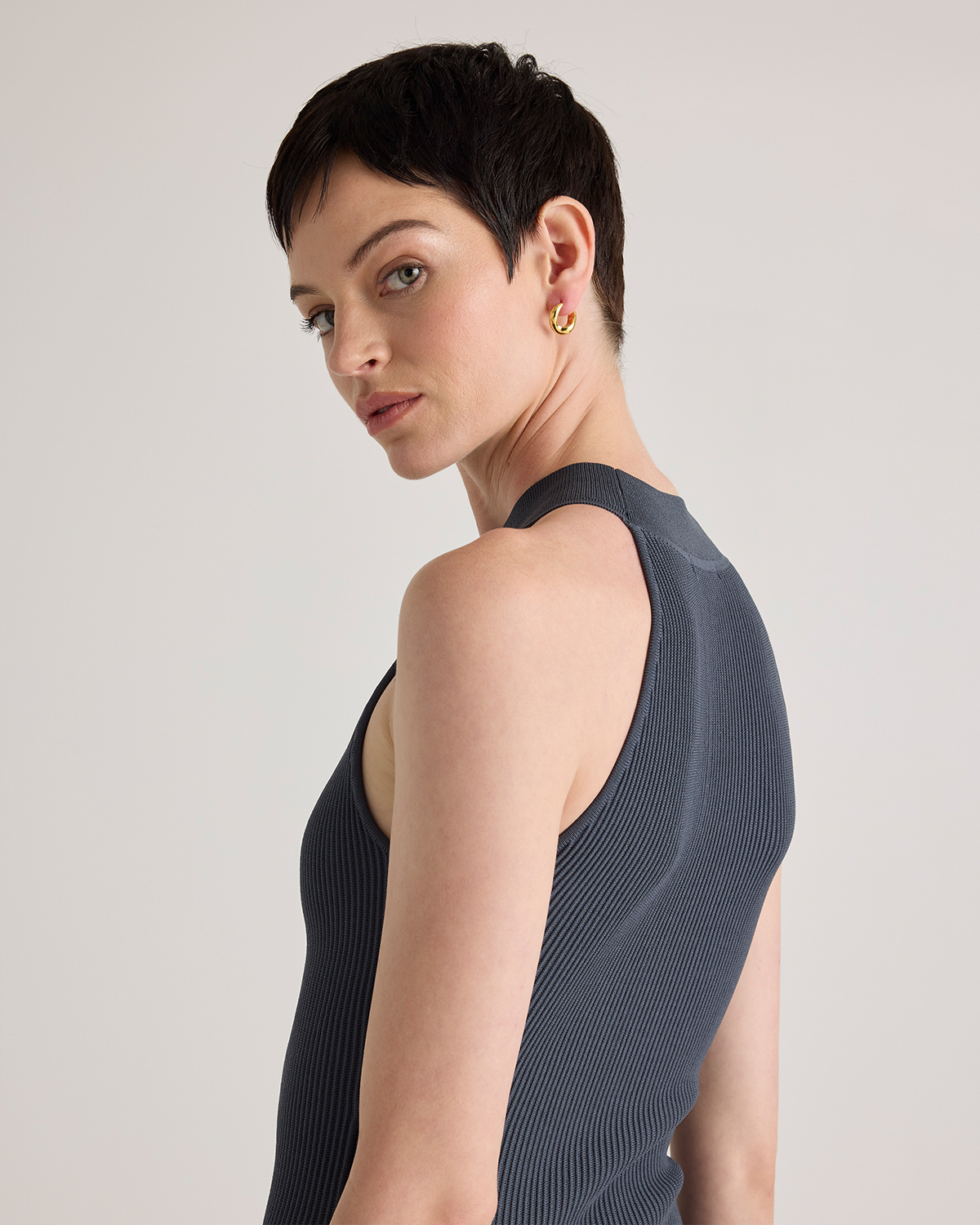 High Neck Ribbed Knit Mini Dress — Image 16