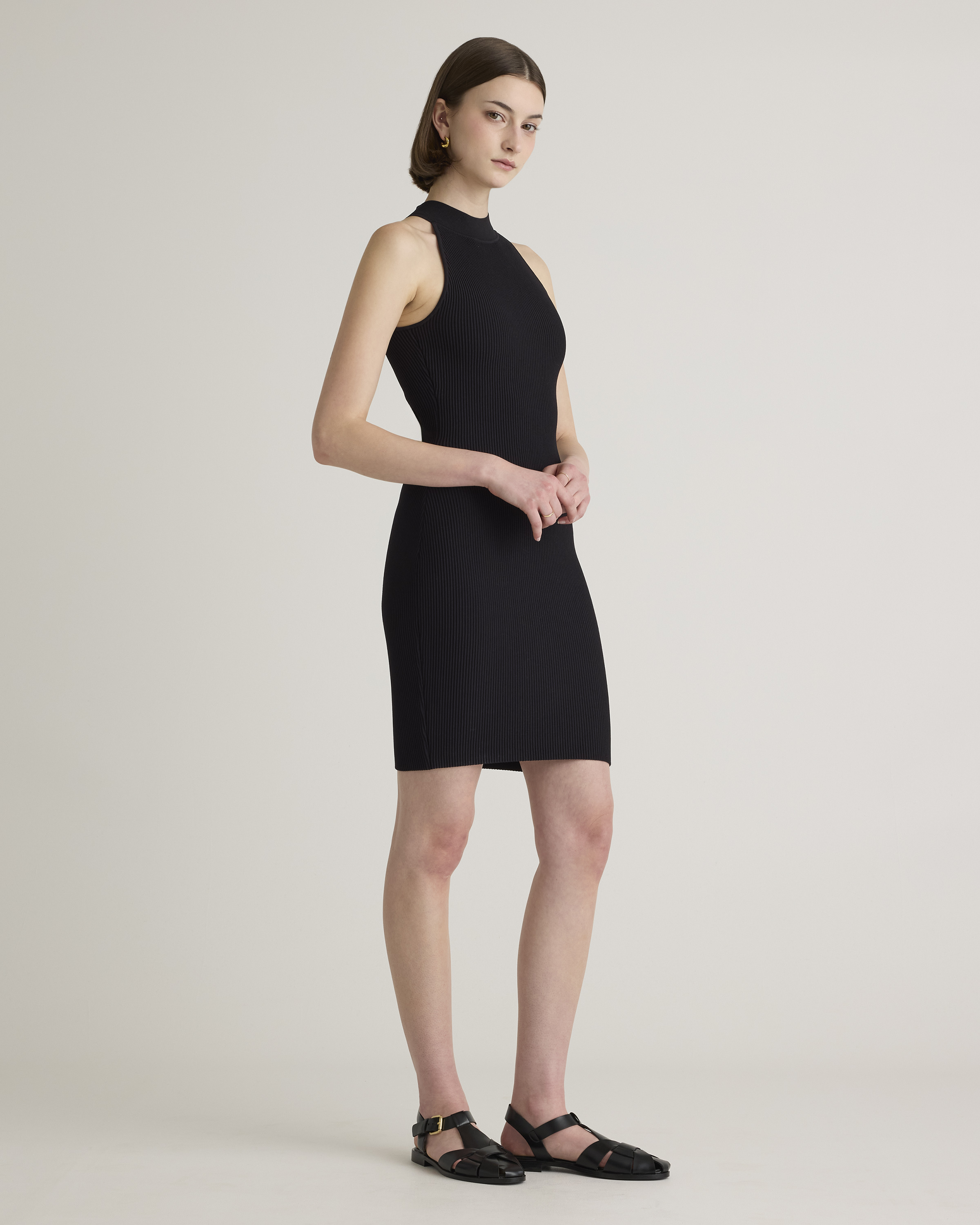 High Neck Ribbed Knit Mini Dress — Image 9
