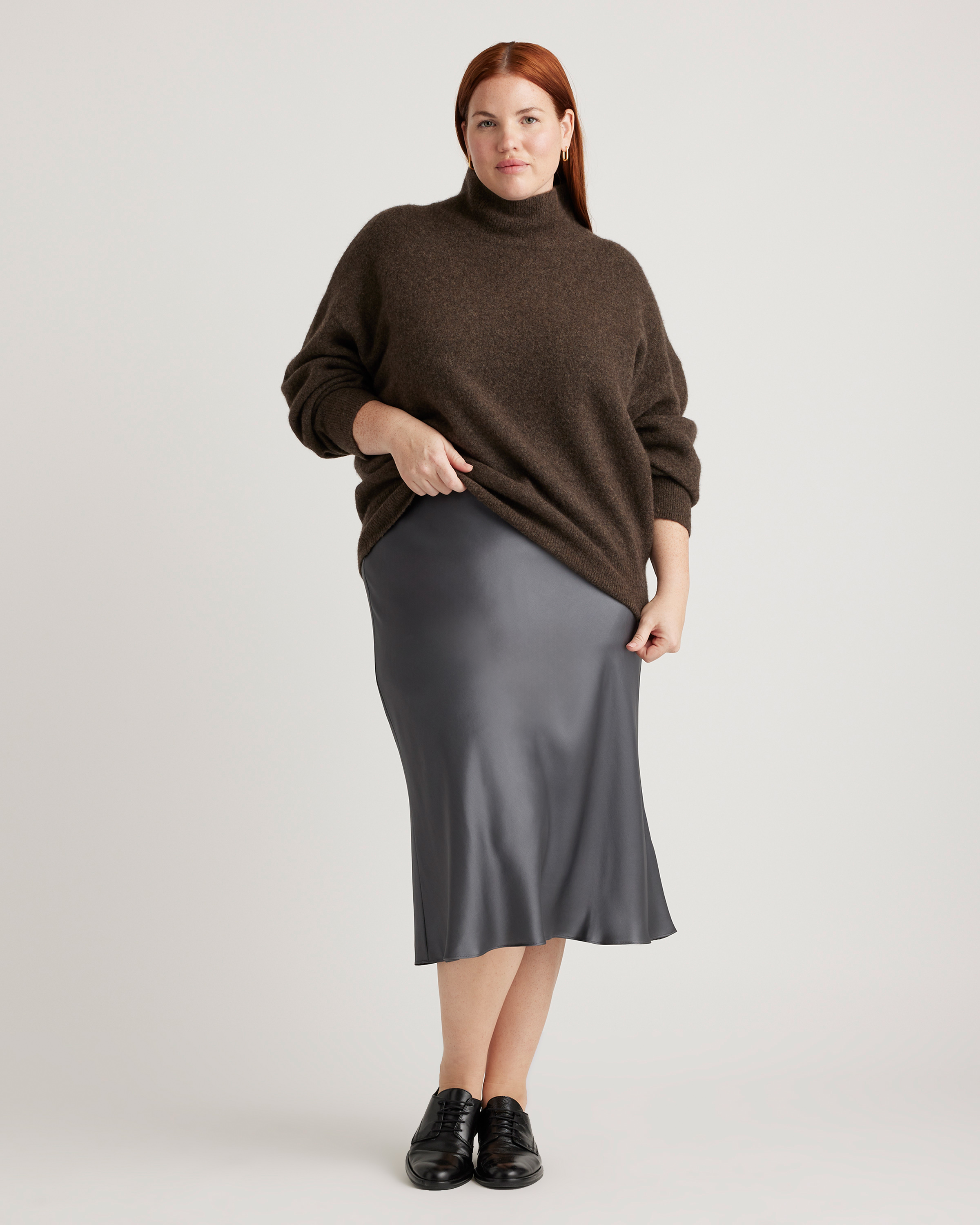 forest-green 100% Washable Silk Skirt — Image 68