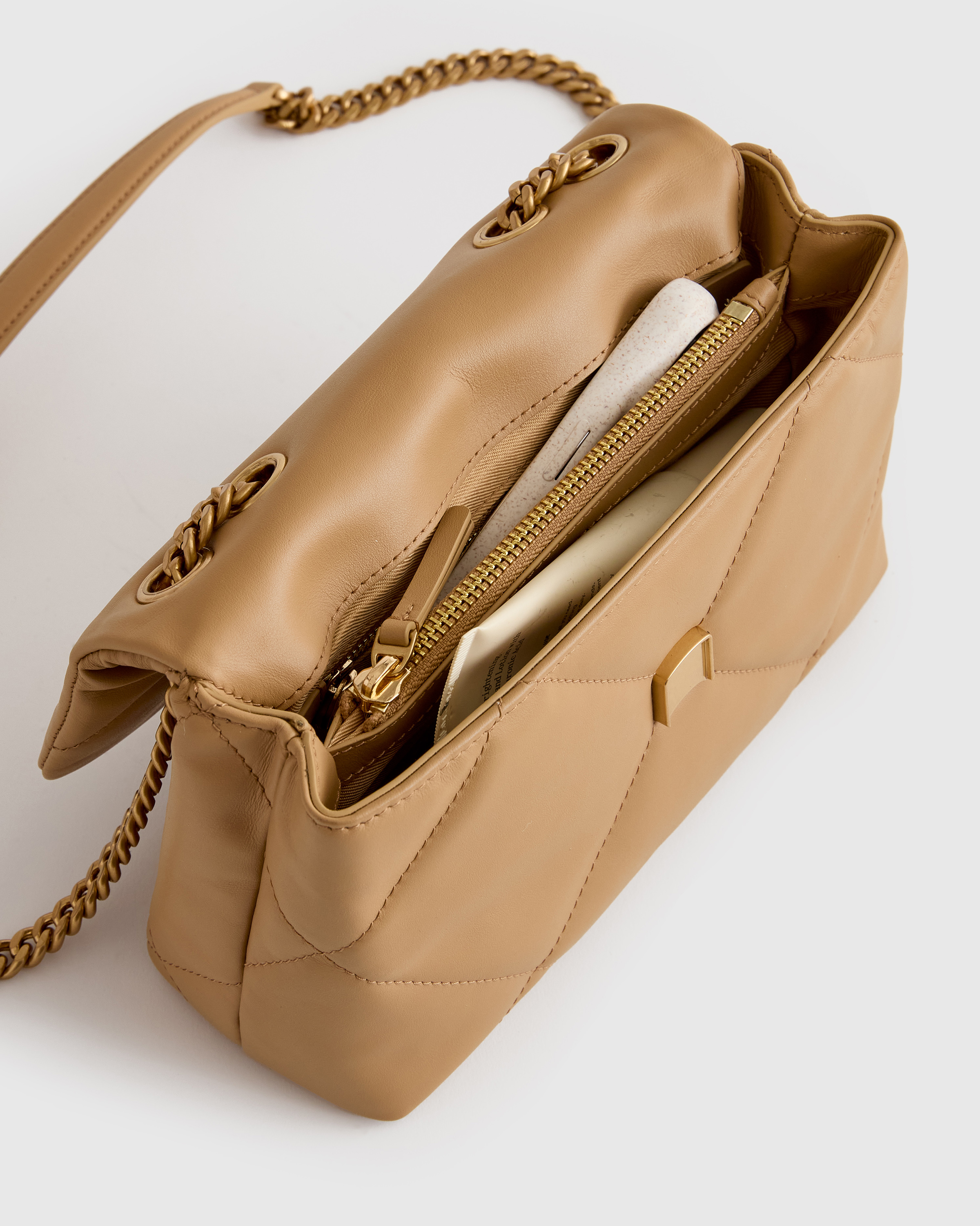 Italian Leather Diamond Quilted Small Shoulder Bag — Image 4