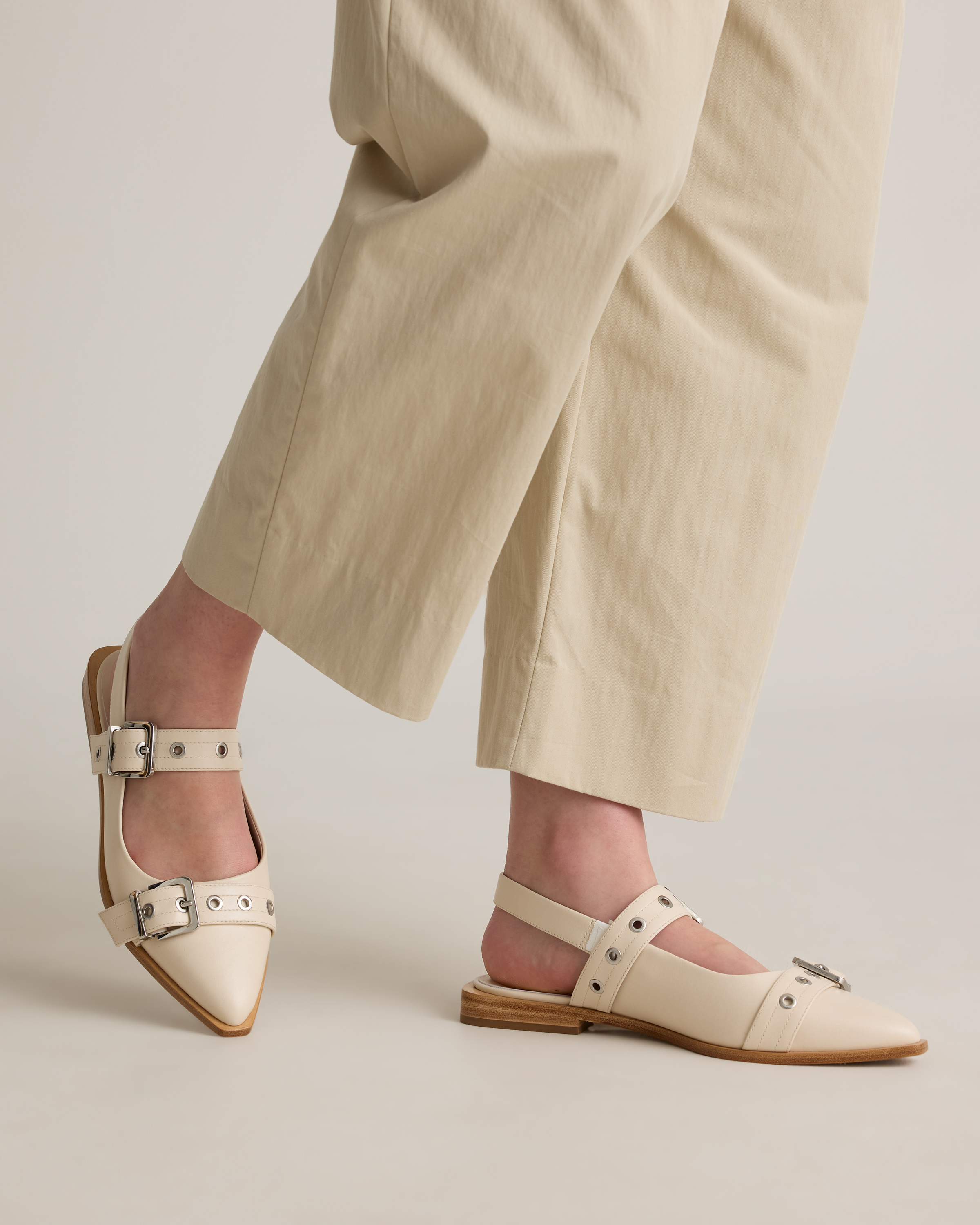Italian Leather Bold Buckle Slingback Flat — Image 3