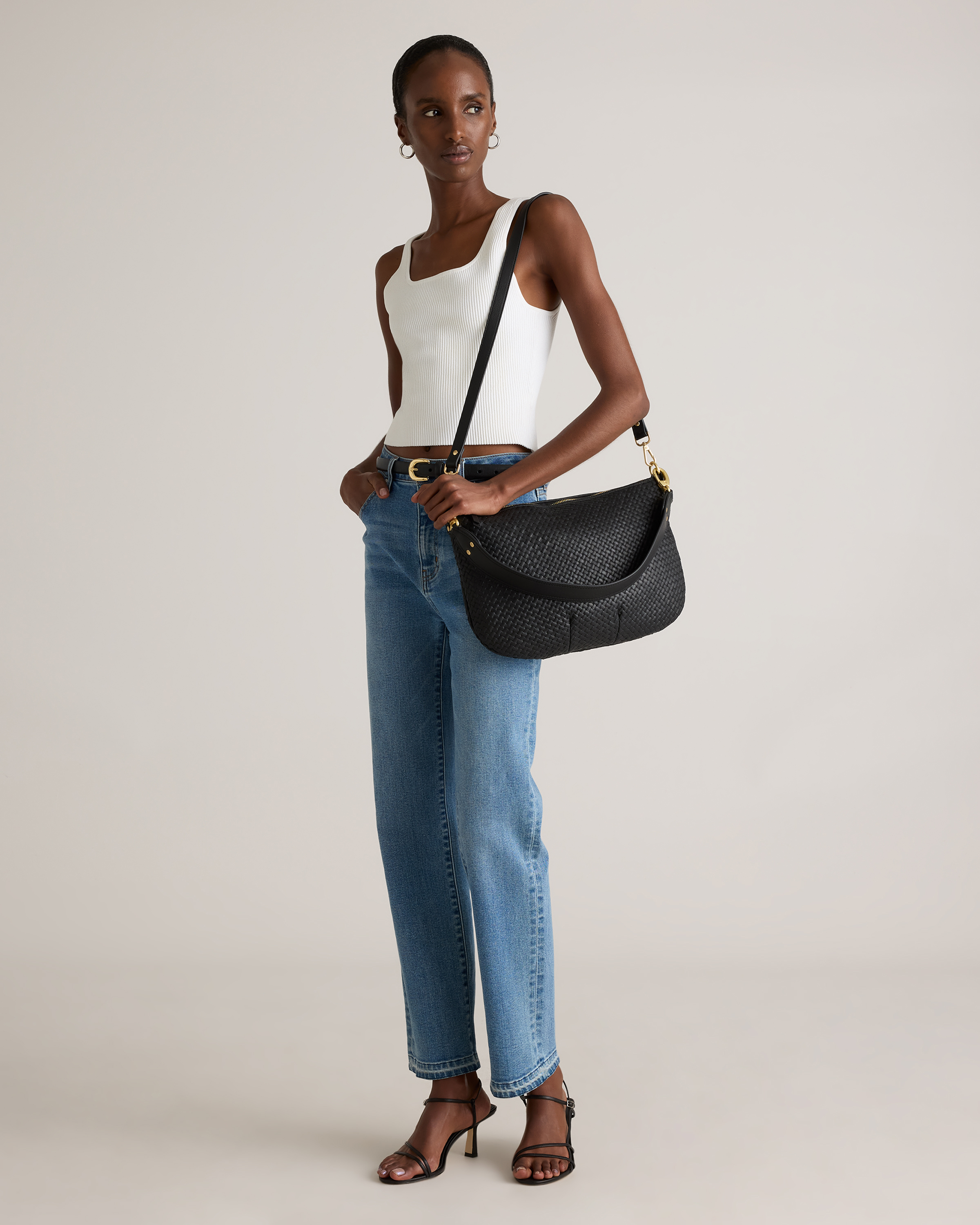 Italian Leather Convertible Crescent Handwoven Shoulder Bag — Image 22
