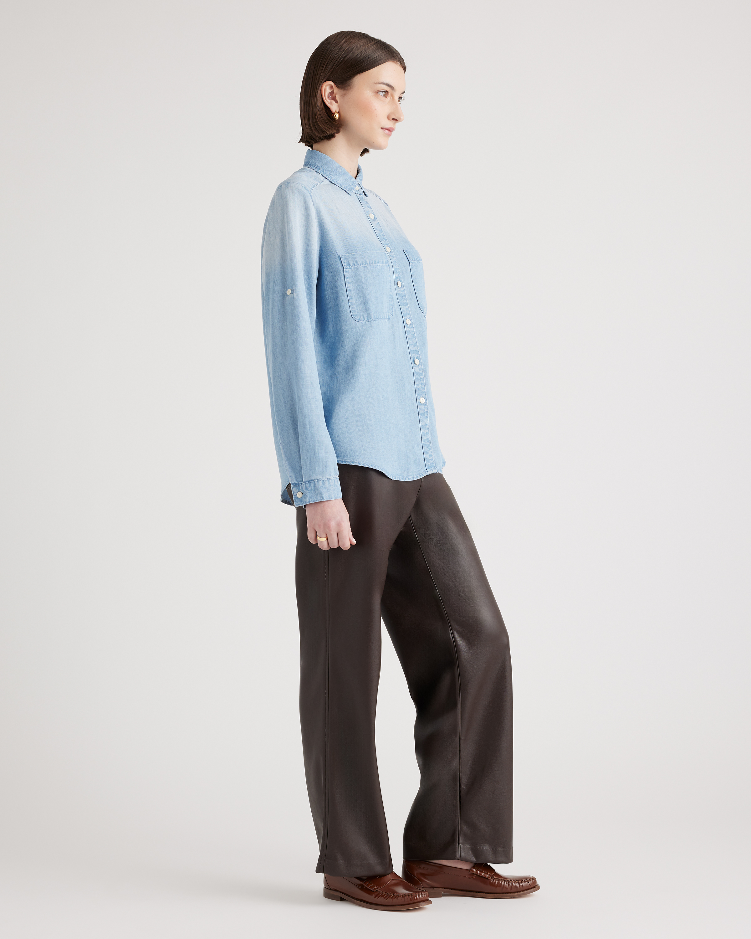 Chambray Tencel Long Sleeve Shirt — Image 11