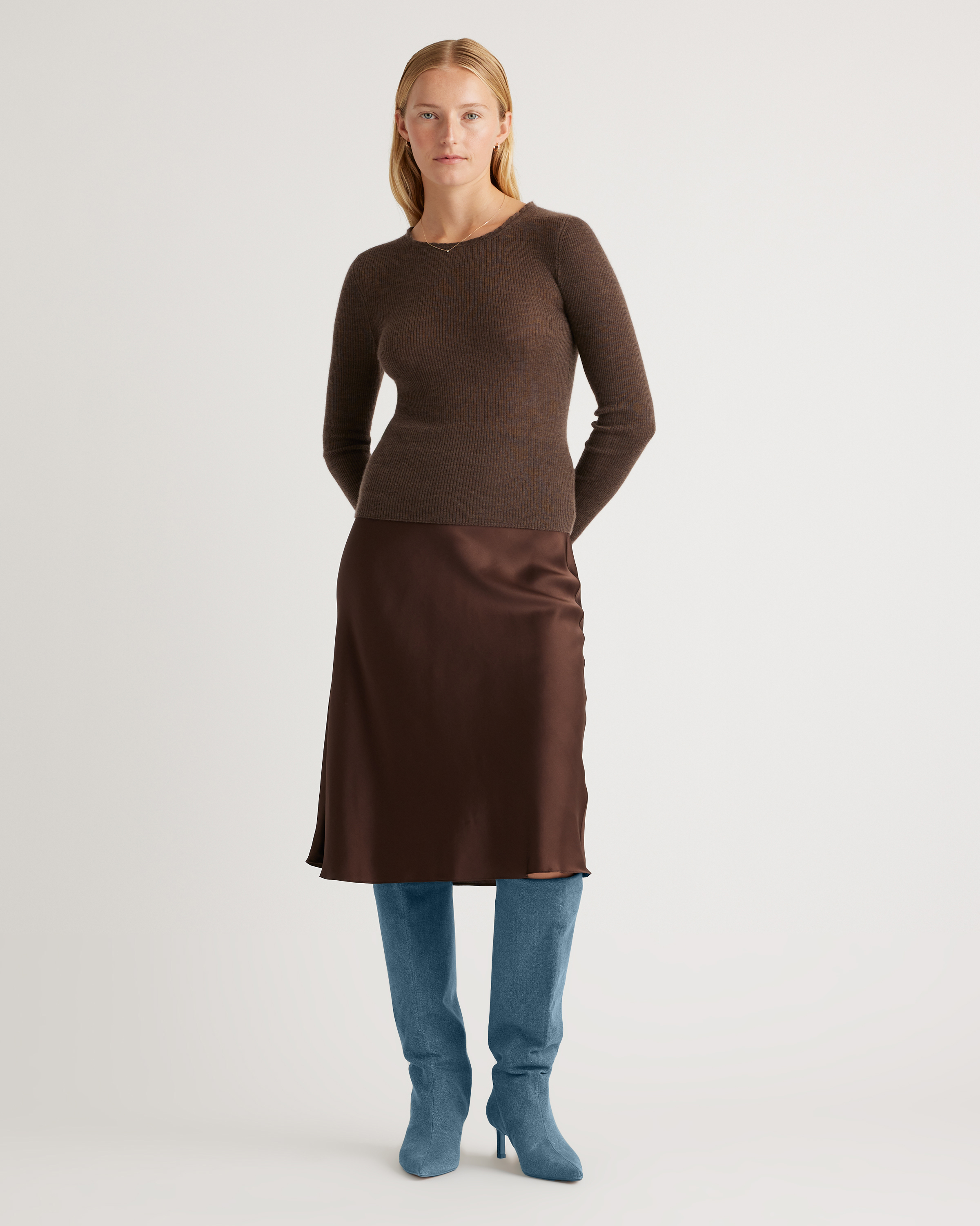 forest-green 100% Washable Silk Skirt — Image 36