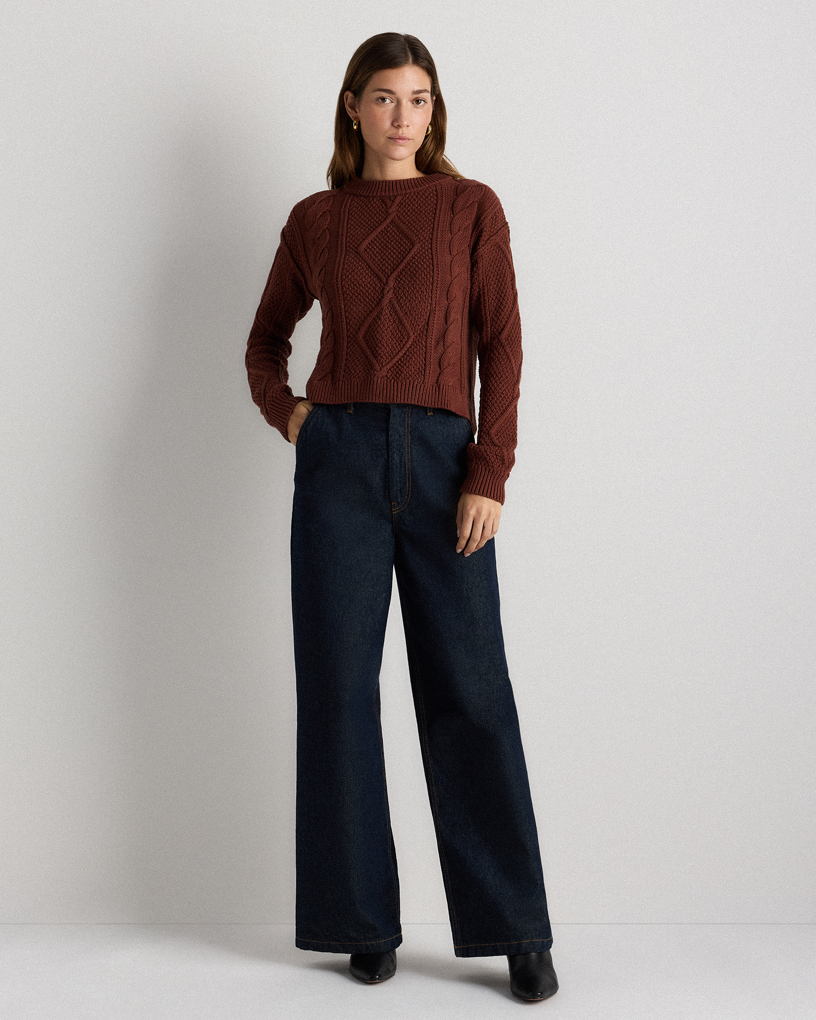 100% Organic Cotton Cropped Cable Crew Sweater — Image 23