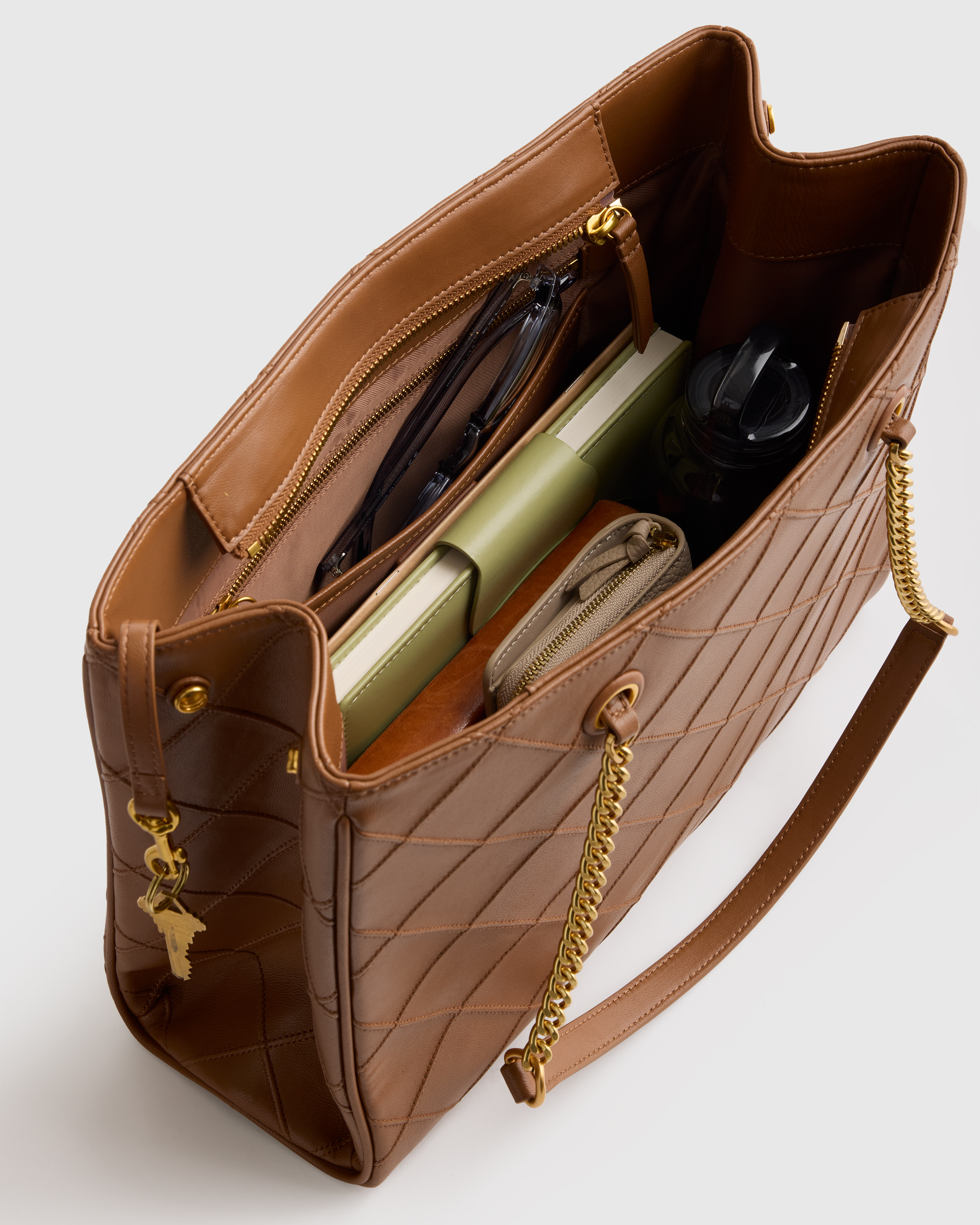 Italian Leather Diamond Stitch Tote — Image 4