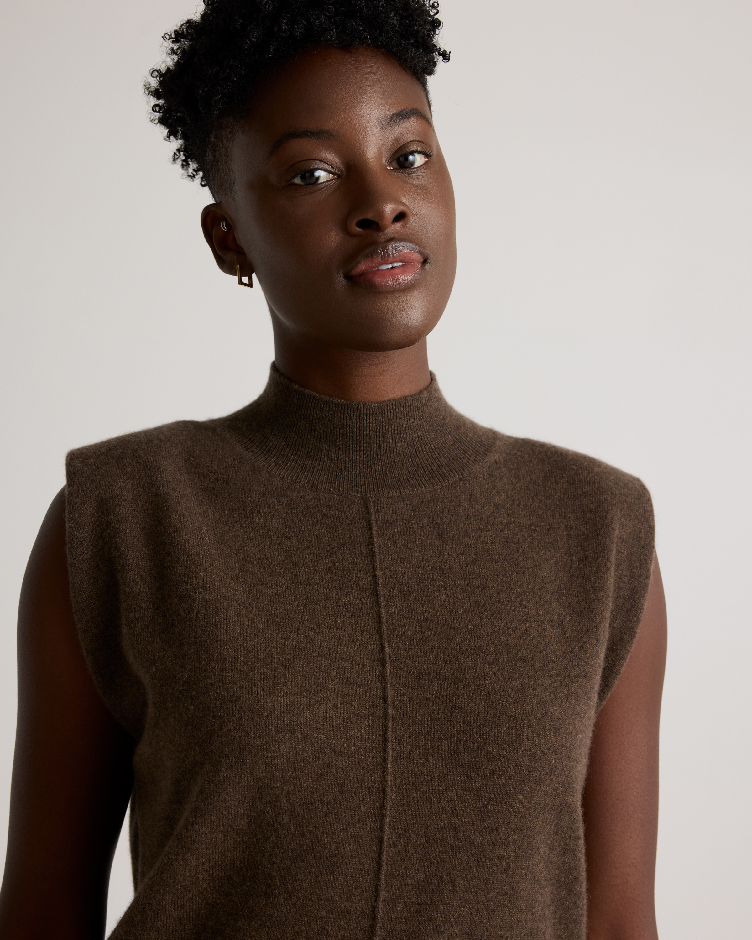 Mongolian Cashmere Padded-Shoulder Sweater Tank — Image 6
