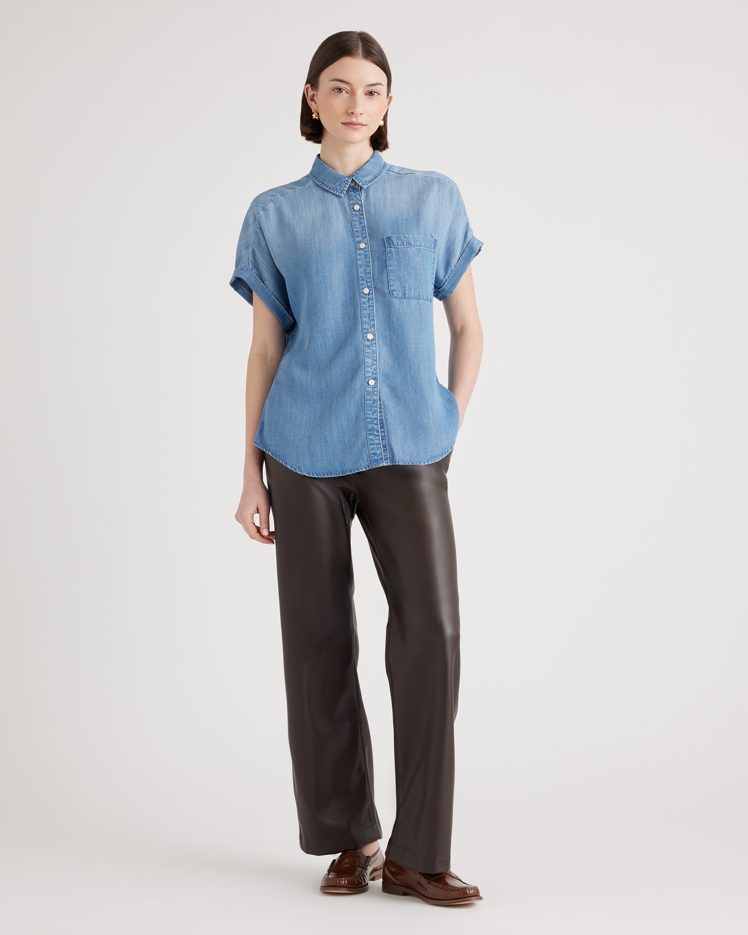 Chambray Tencel Short Sleeve Shirt — Image 8