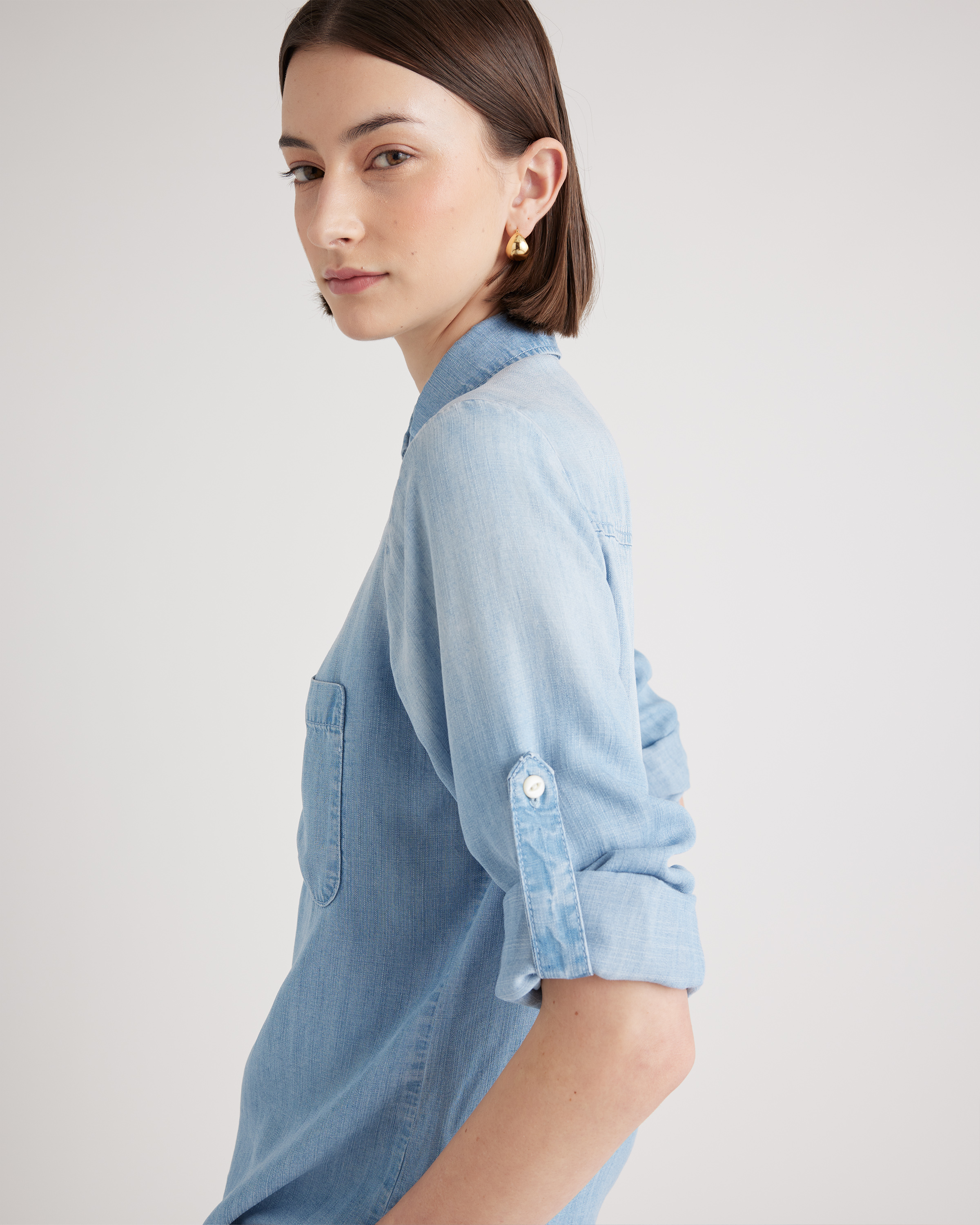 Chambray Tencel Long Sleeve Shirt — Image 5