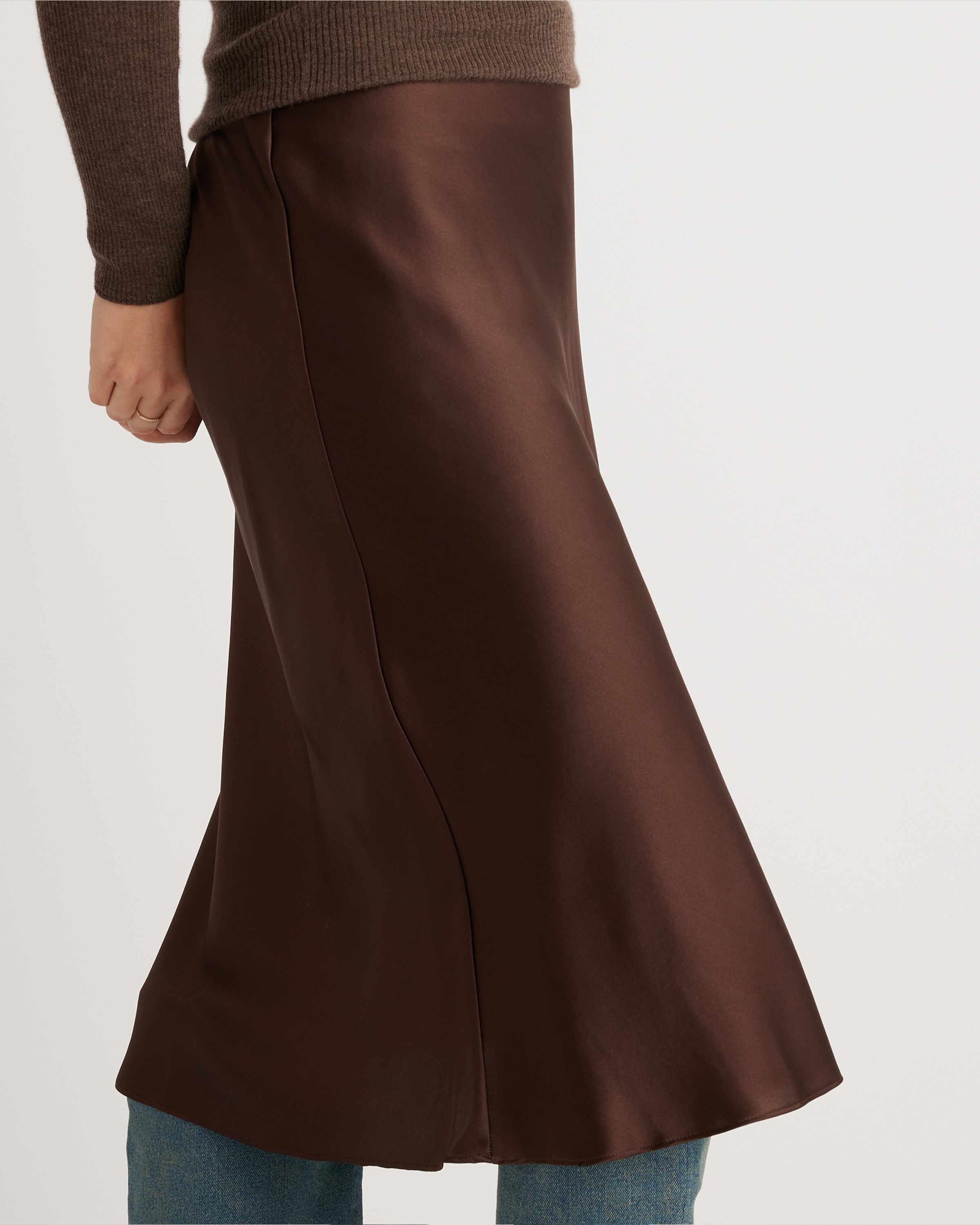 forest-green 100% Washable Silk Skirt — Image 18