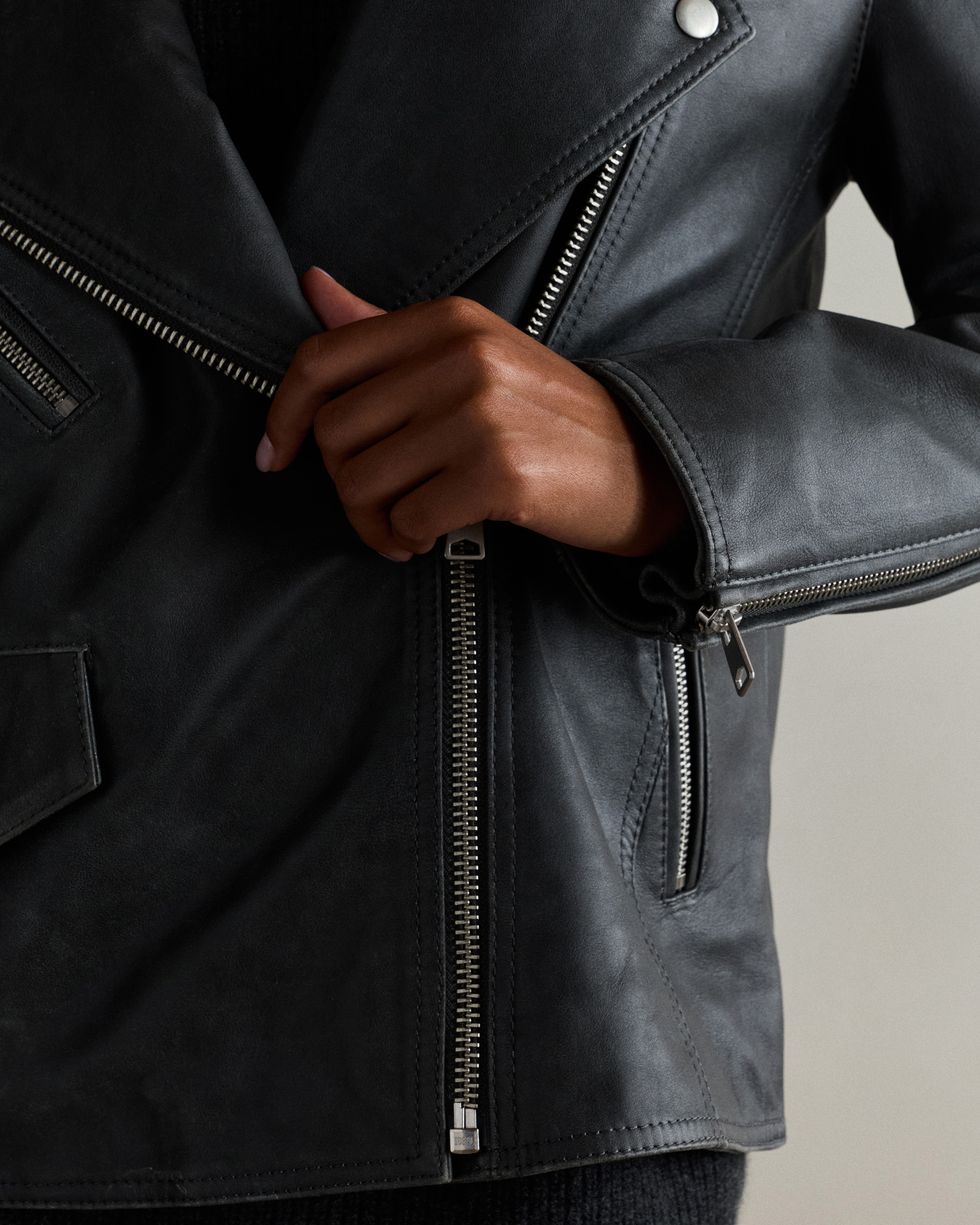 100% Leather Oversized Biker Jacket — Image 20
