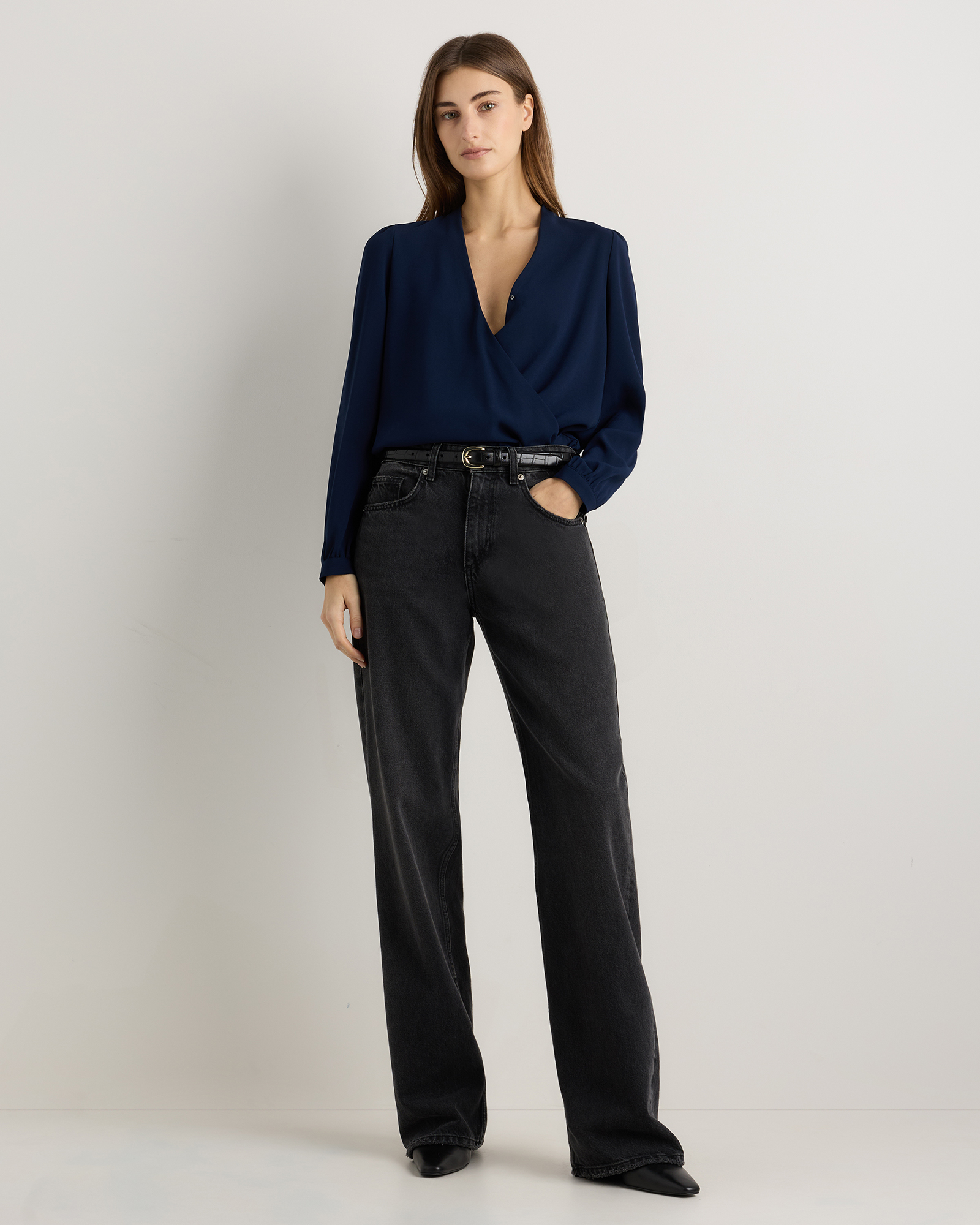 Fluid Crepe Surplice Long Sleeve Blouse — Image 9