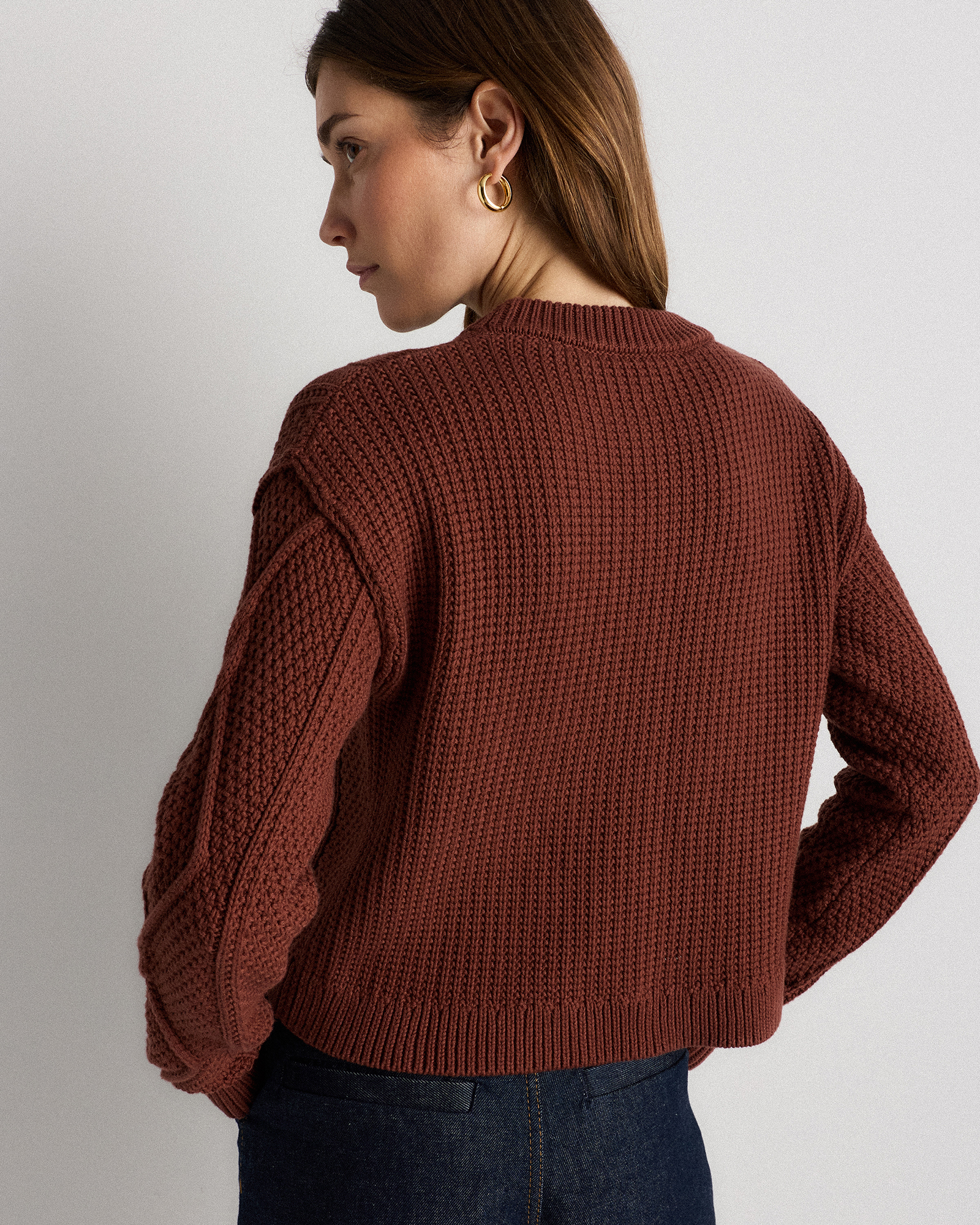 100% Organic Cotton Cropped Cable Crew Sweater — Image 9
