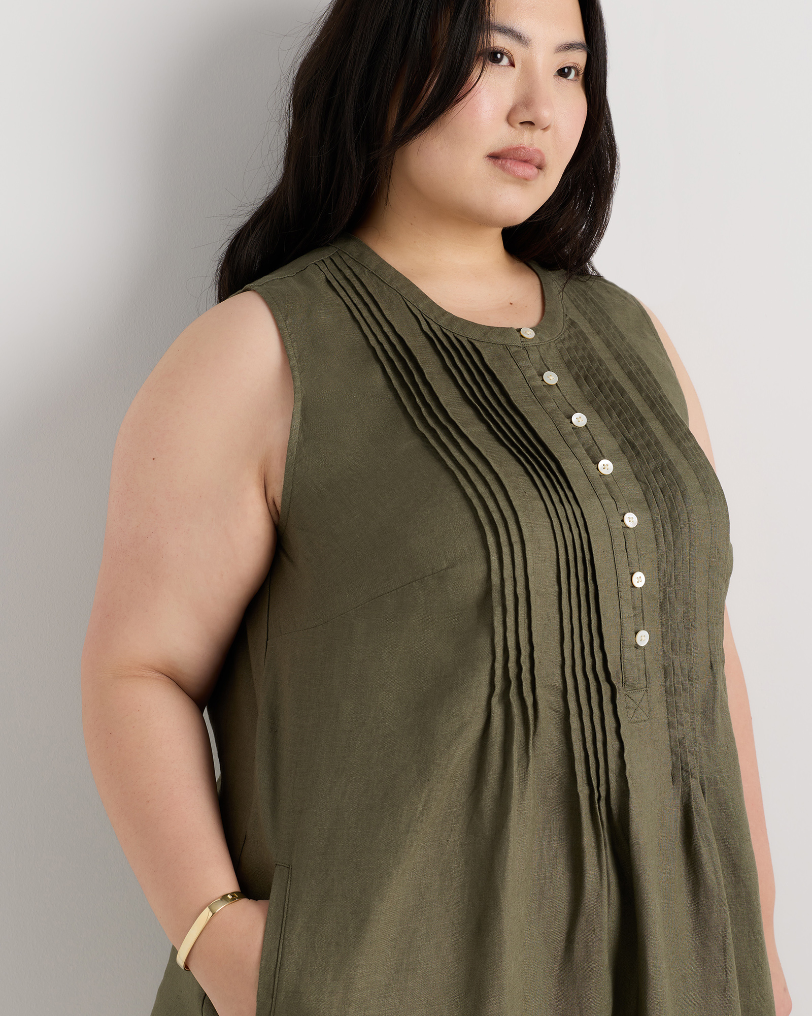 100% European Linen Sleeveless Swing Dress — Image 22