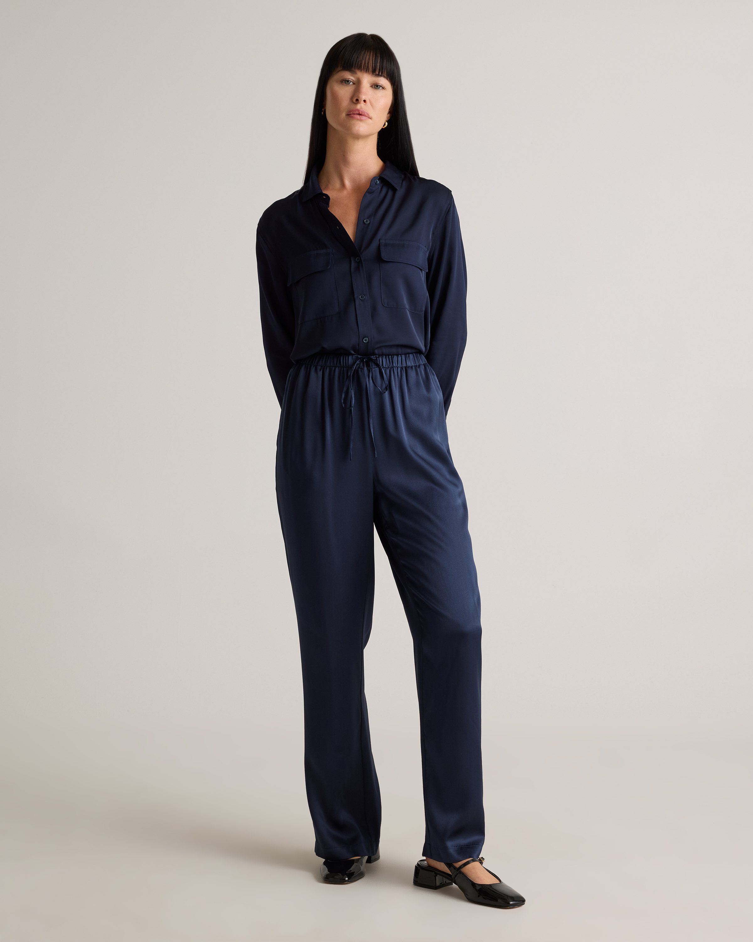 100% Washable Silk Drawstring Wide Leg Pants — Image 52