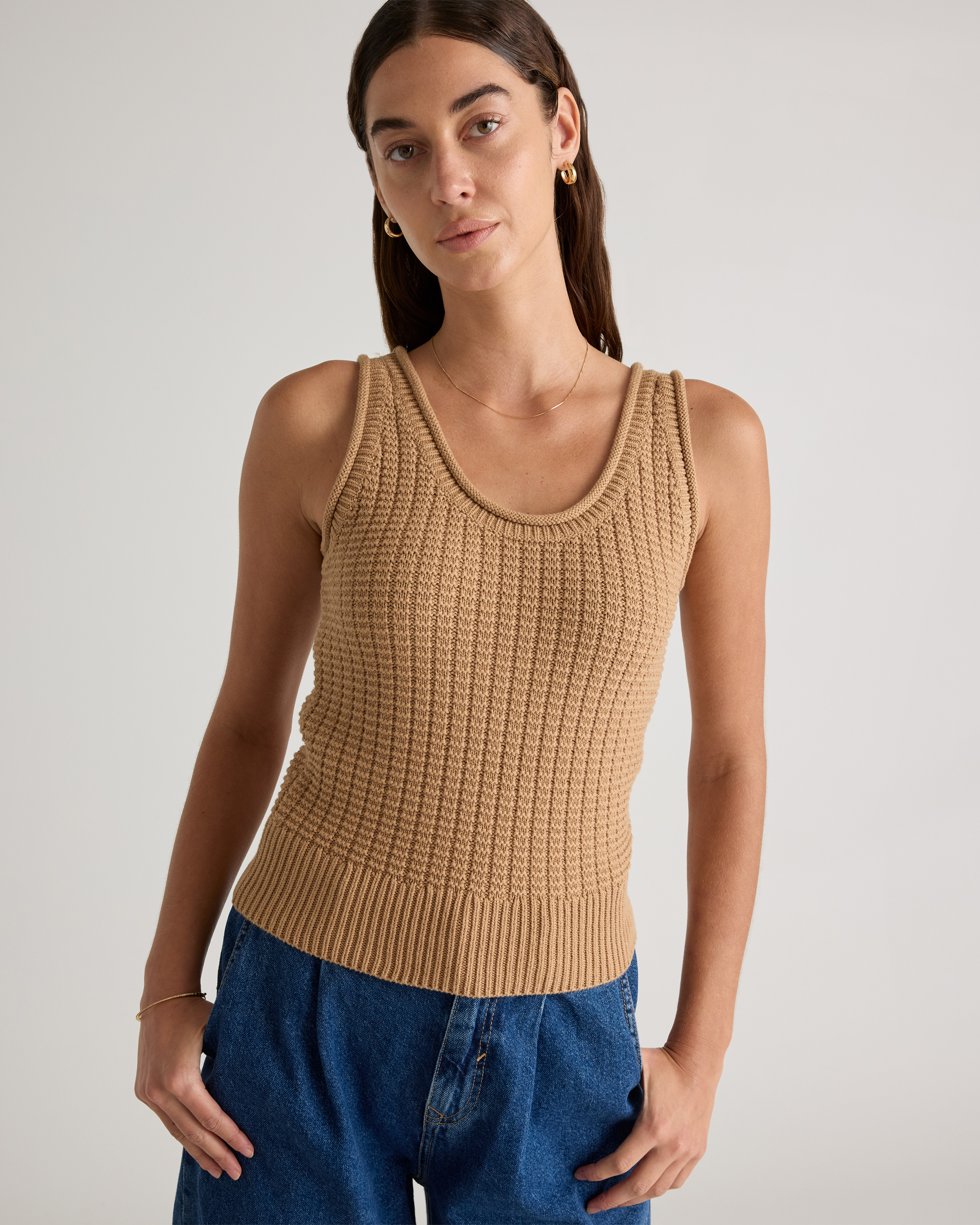 100% Organic Cotton Waffle Cropped Sweater Tank — Image 3