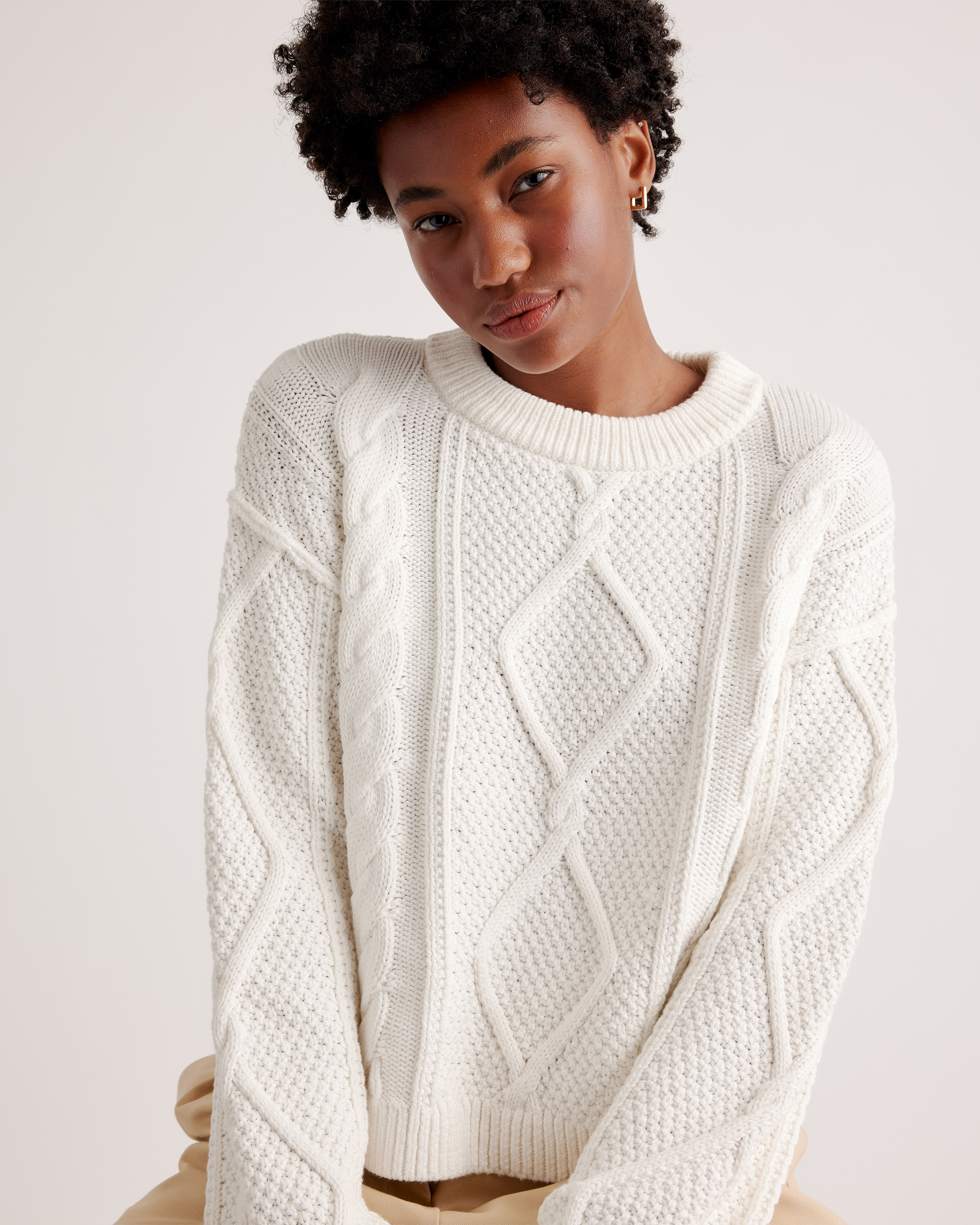 100% Organic Cotton Cropped Cable Crew Sweater — Image 6