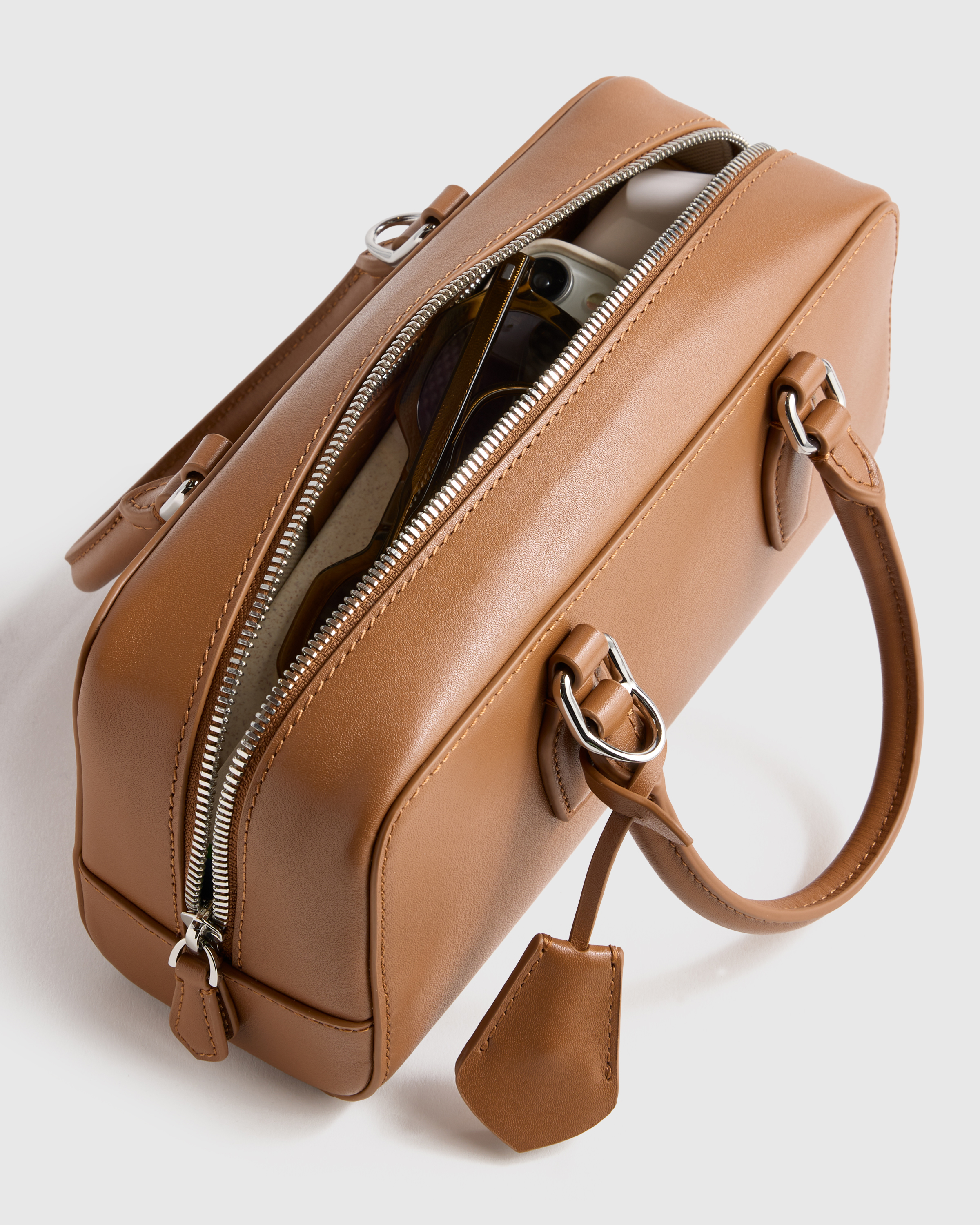 Italian Leather Mini Bowler Crossbody Satchel — Image 4