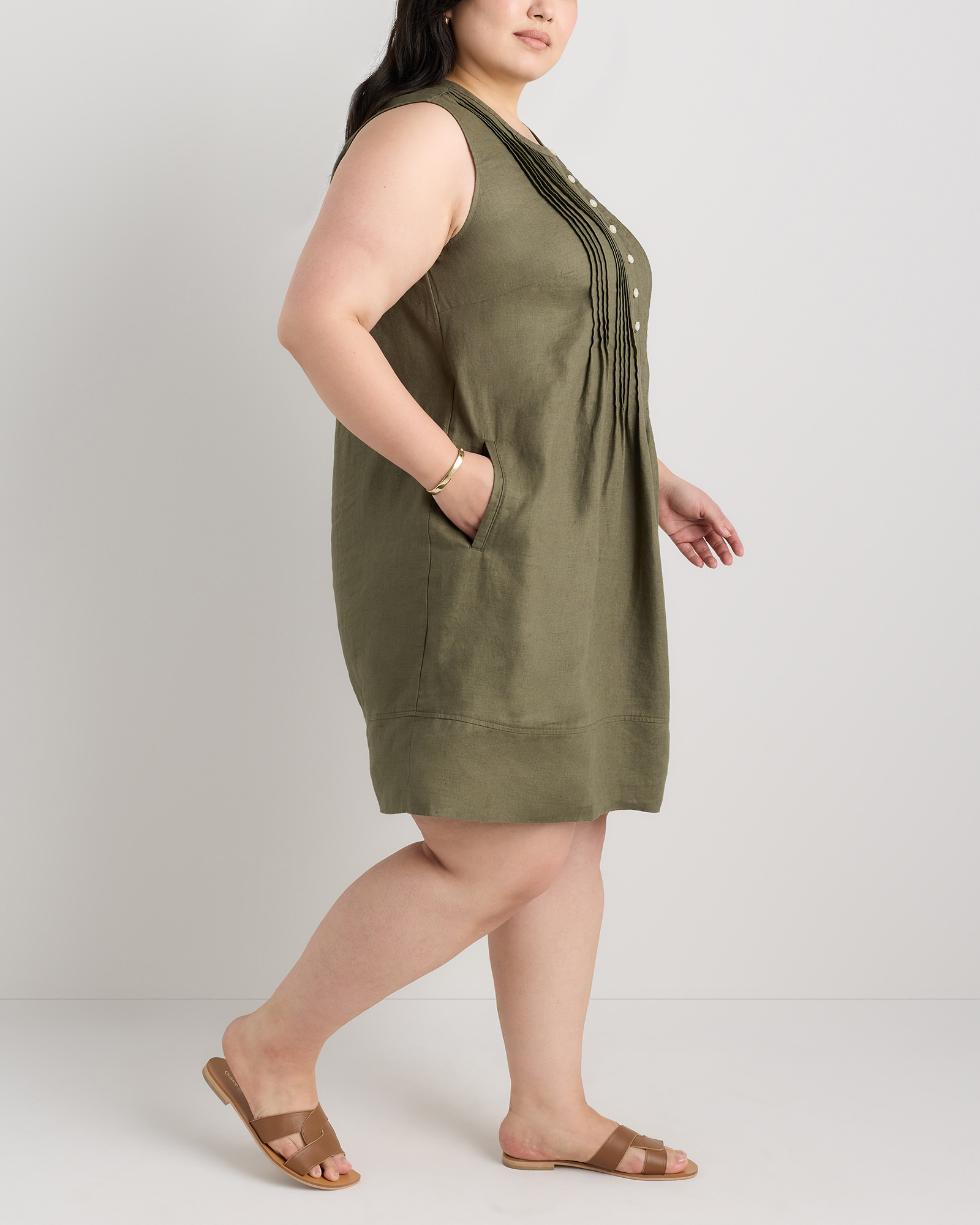 100% European Linen Sleeveless Swing Dress — Image 38
