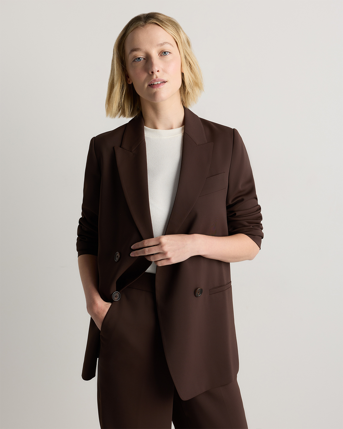 Stretch Crepe Relaxed Double-Breasted Blazer — Image 45