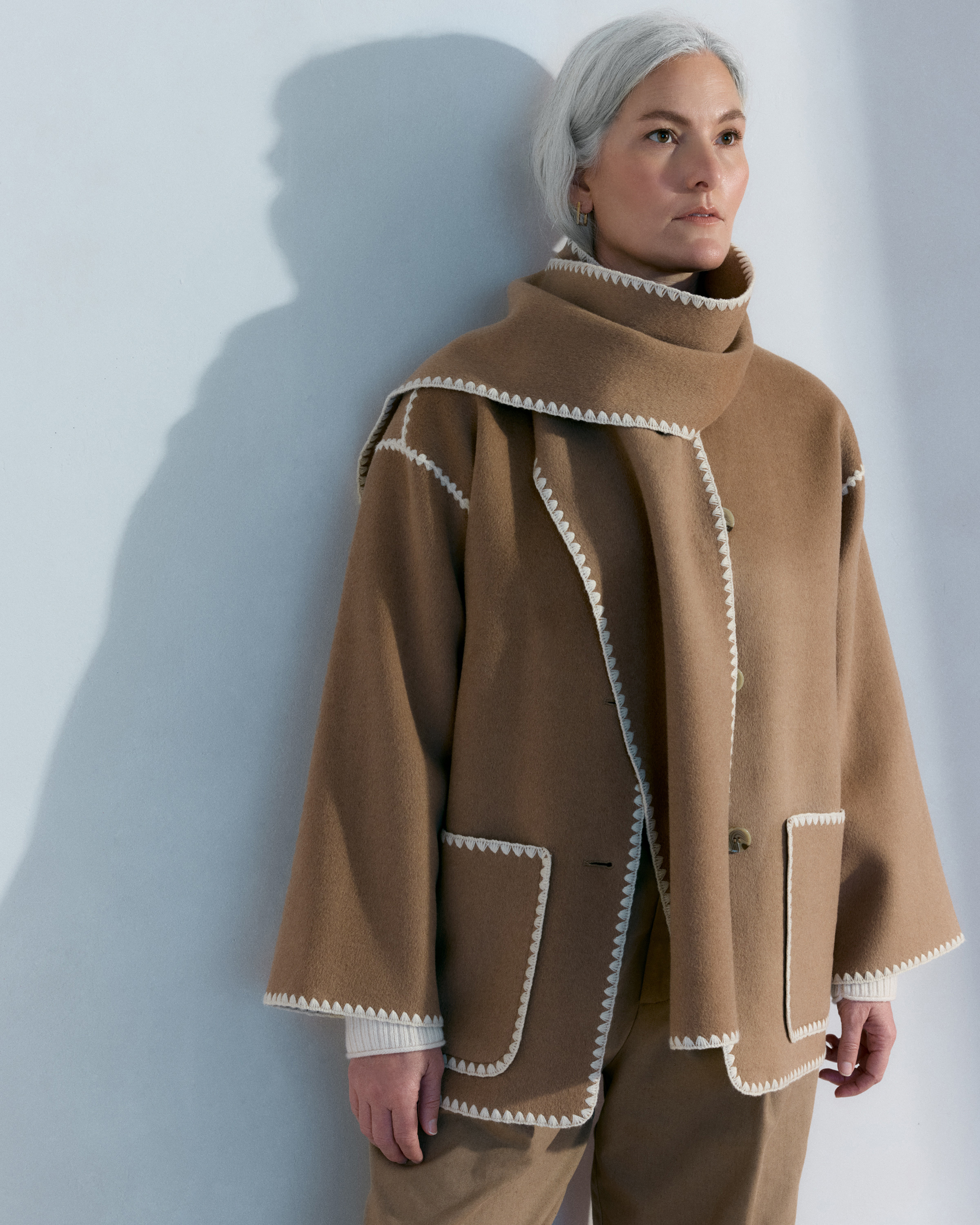 Double-Faced Merino Wool Scarf Coat — Image 9