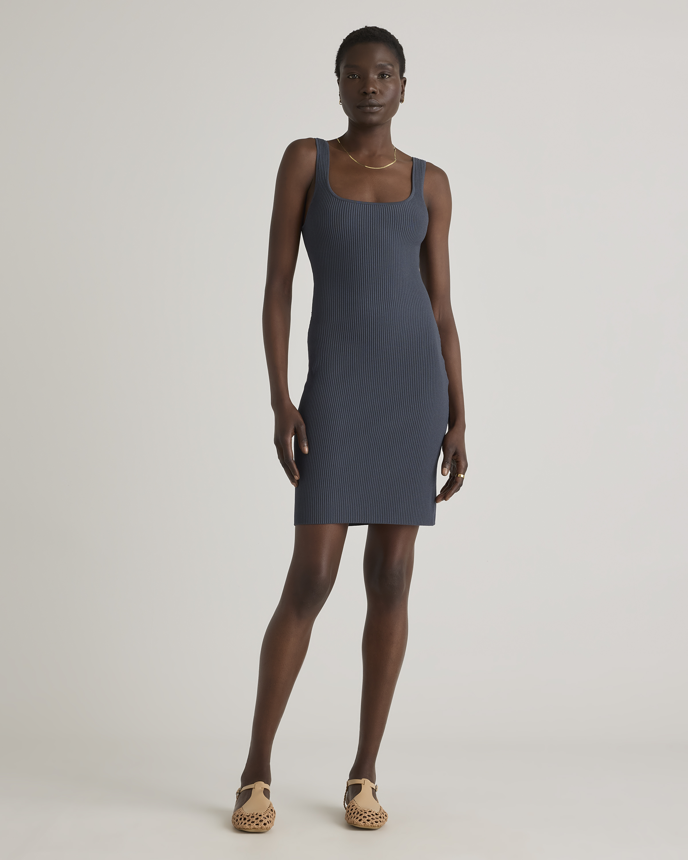 Square Neck Ribbed Knit Mini Dress — Image 11
