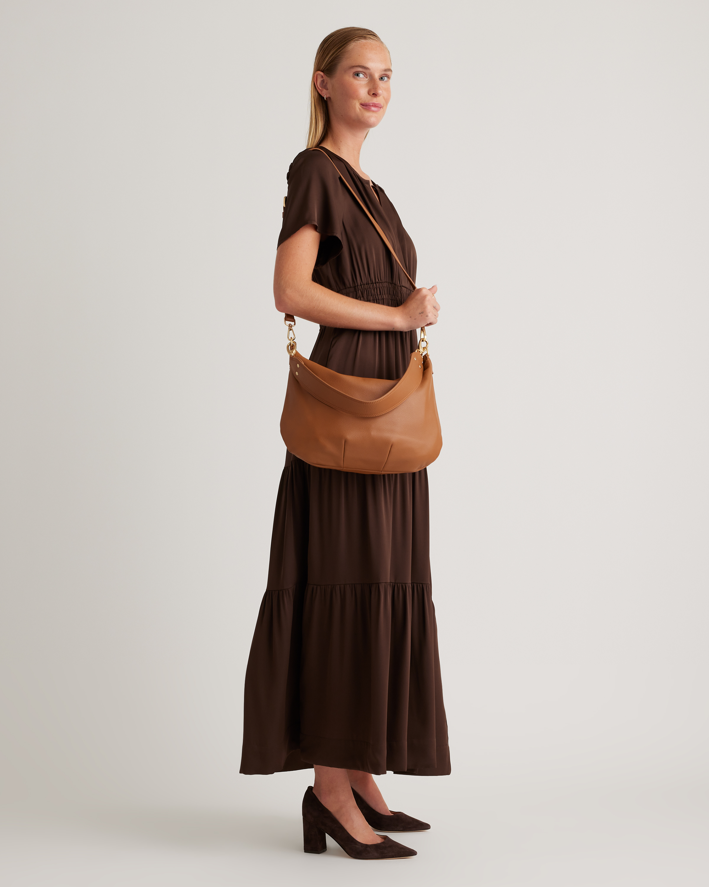 Italian Leather Convertible Crescent Shoulder Bag — Image 10