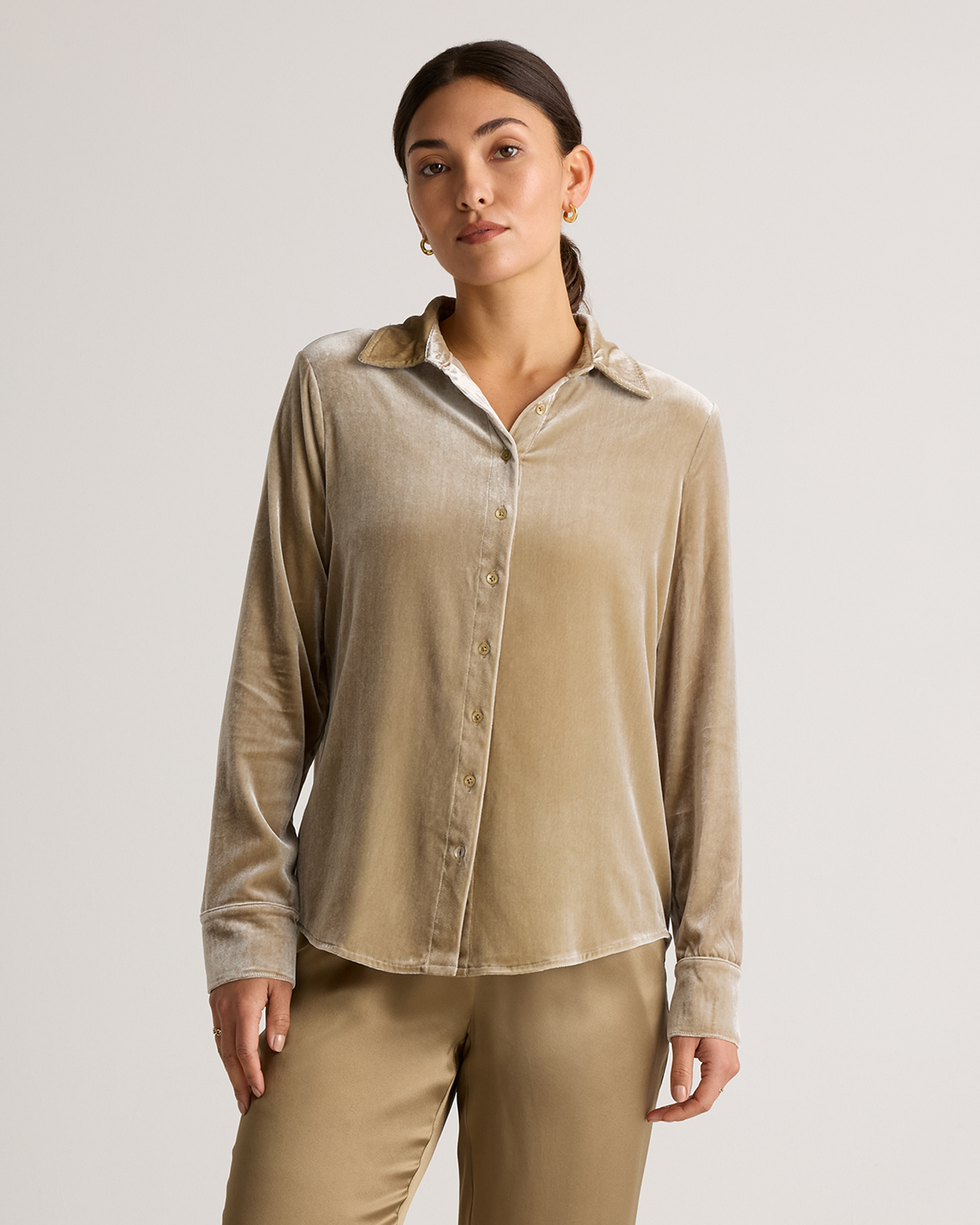 Stretch Silk Velvet Long Sleeve Shirt — Image 19