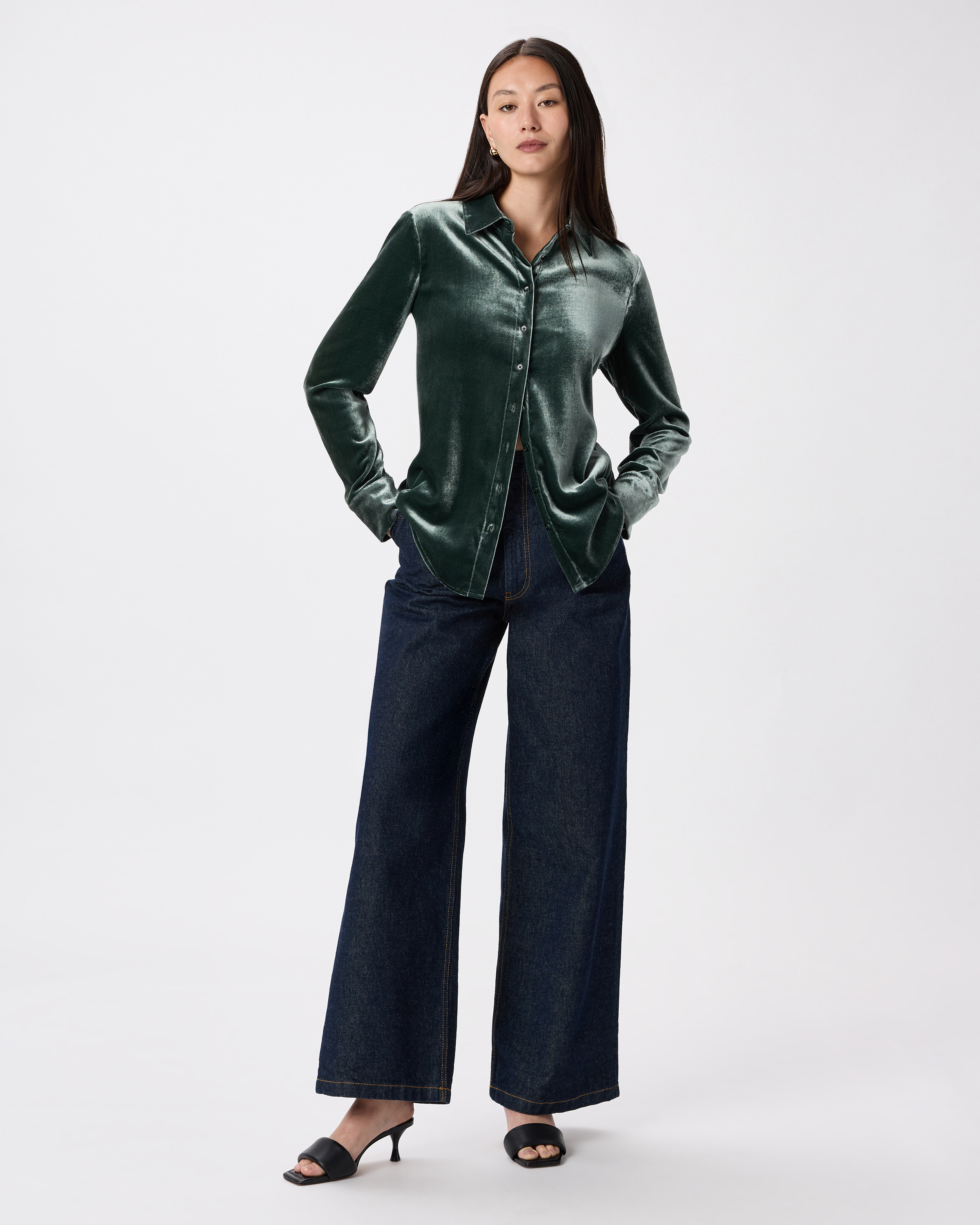 Stretch Silk Velvet Long Sleeve Shirt — Image 14