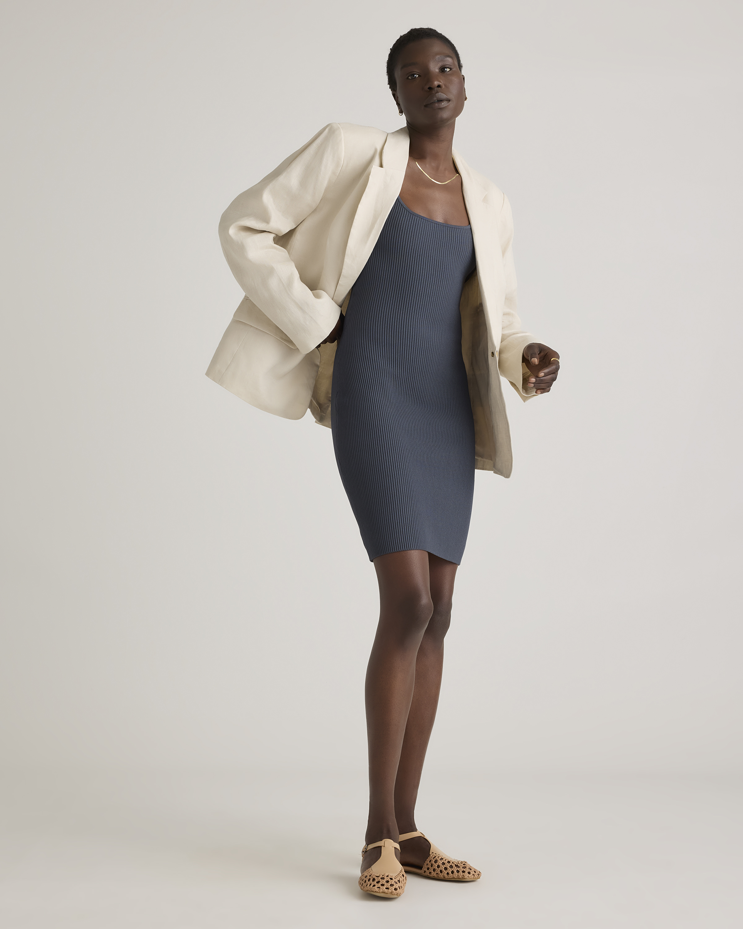 Square Neck Ribbed Knit Mini Dress — Image 9