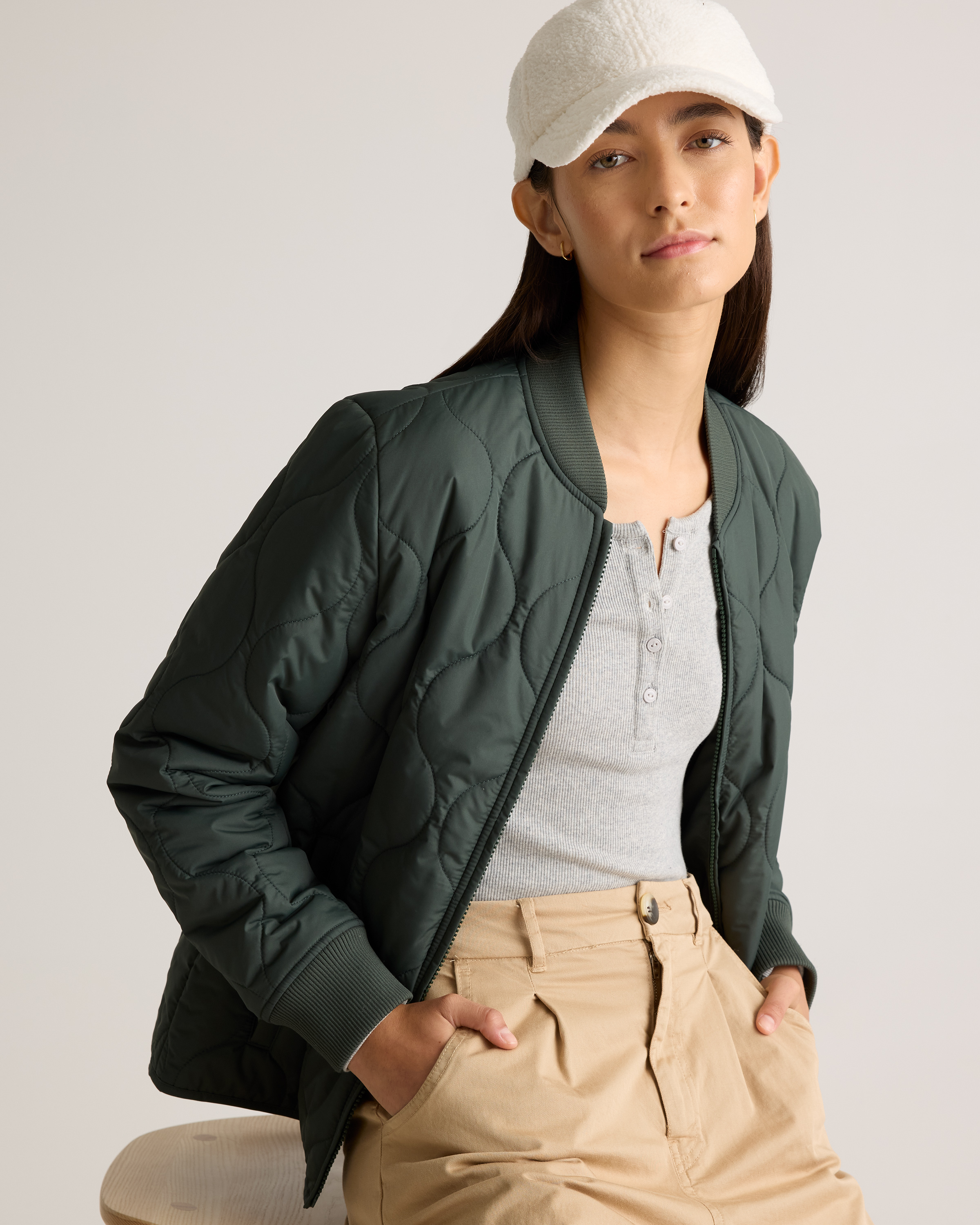 Featherless Quilted Puffer Bomber Jacket — Image 3