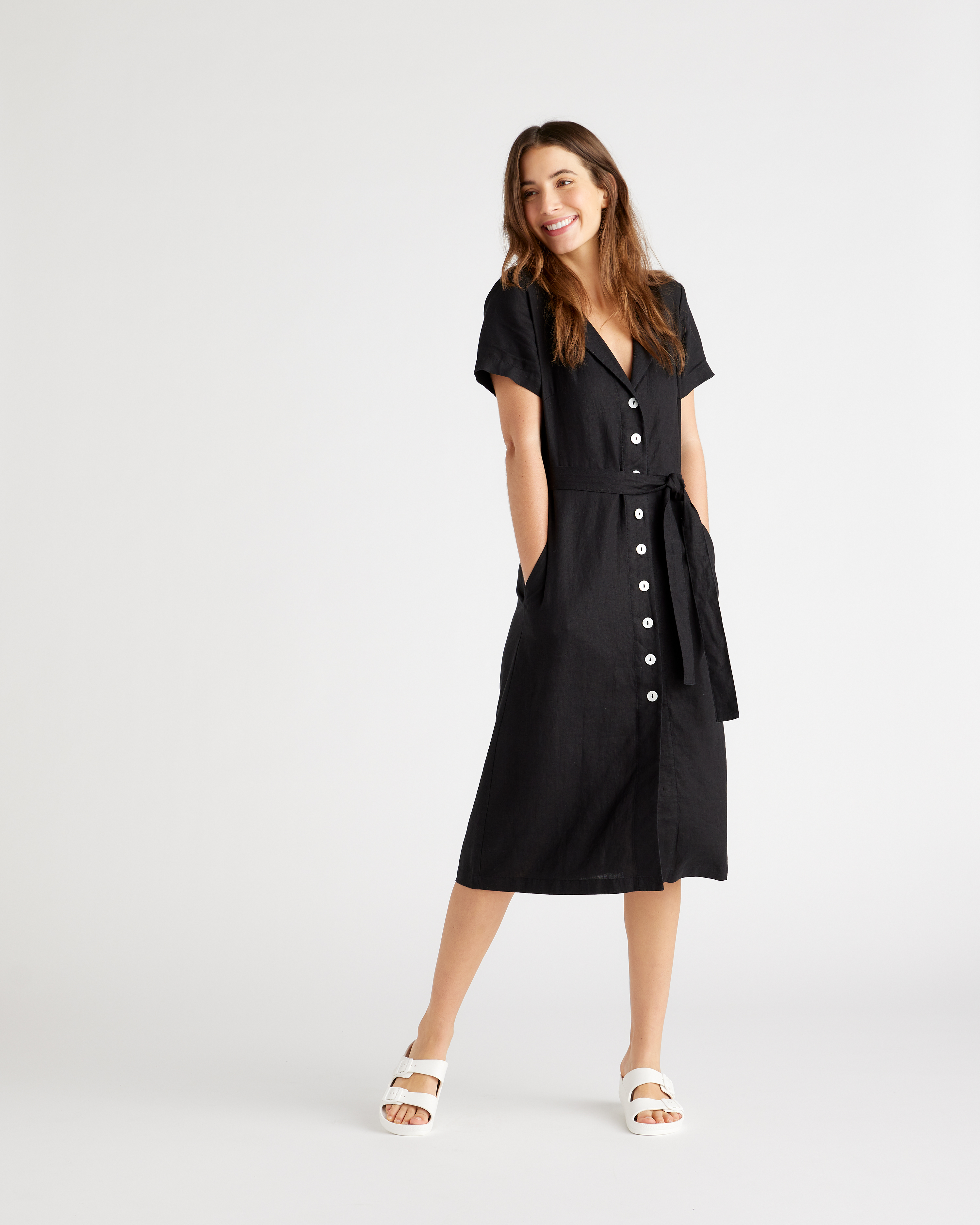 100% European Linen Button Front Dress — Image 18