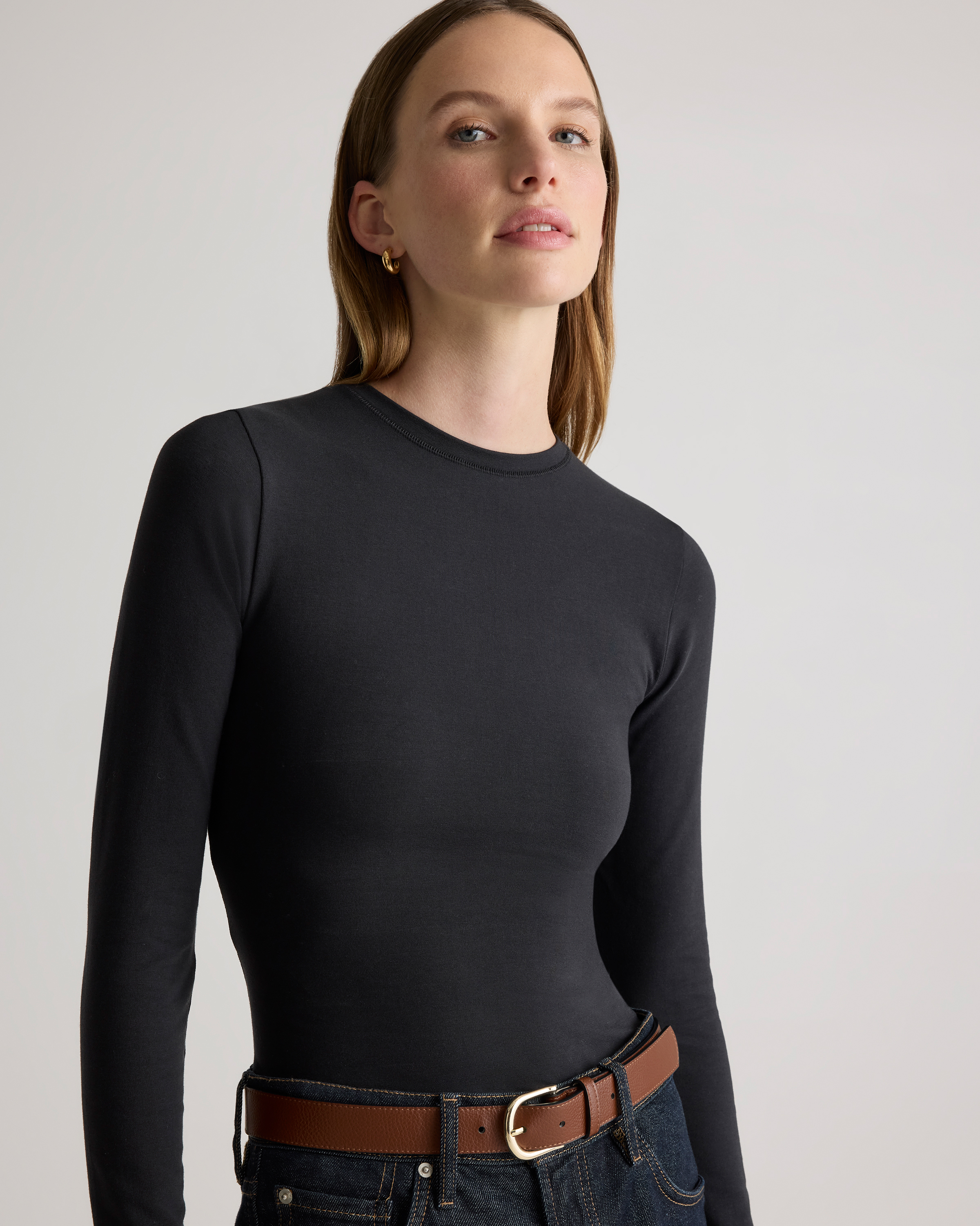 Stretch Cotton Jersey Fitted Long Sleeve T-Shirt — Image 3