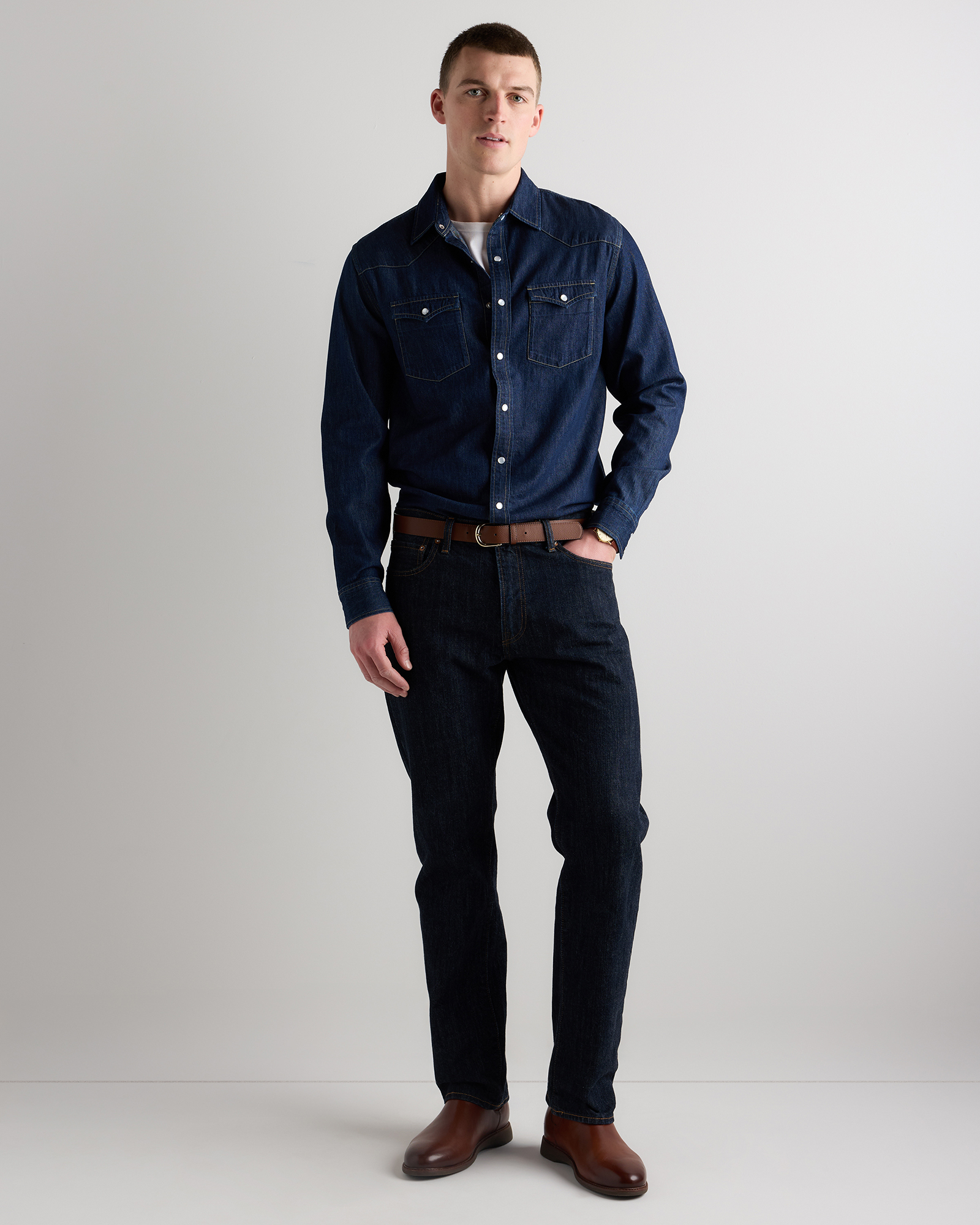 Pearl Snap Denim Western Shirt — Image 6