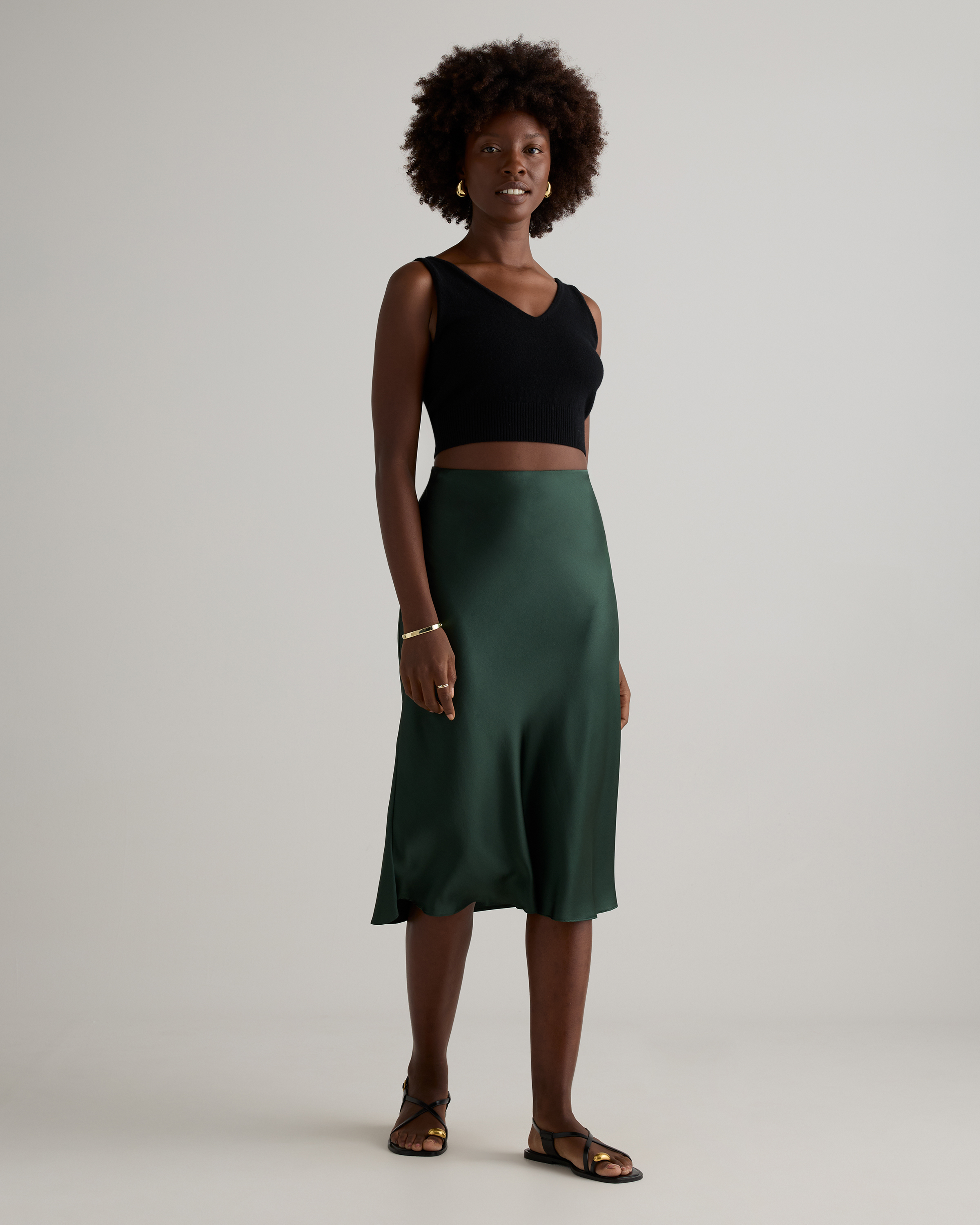 forest-green 100% Washable Silk Skirt — Image 26