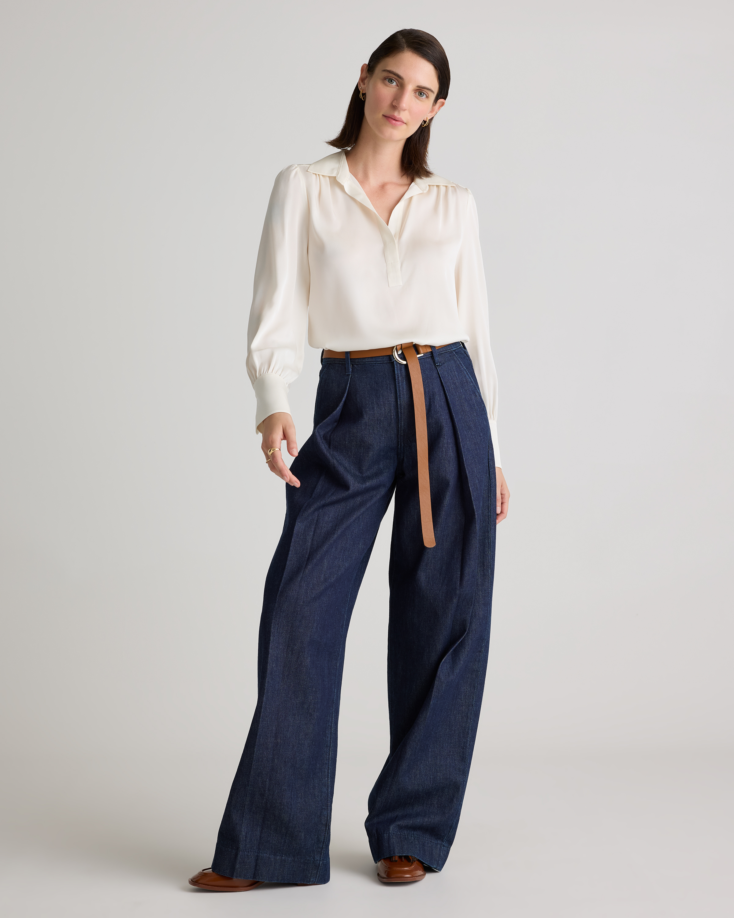 Washable Stretch Silk Split Neck Blouse — Image 5