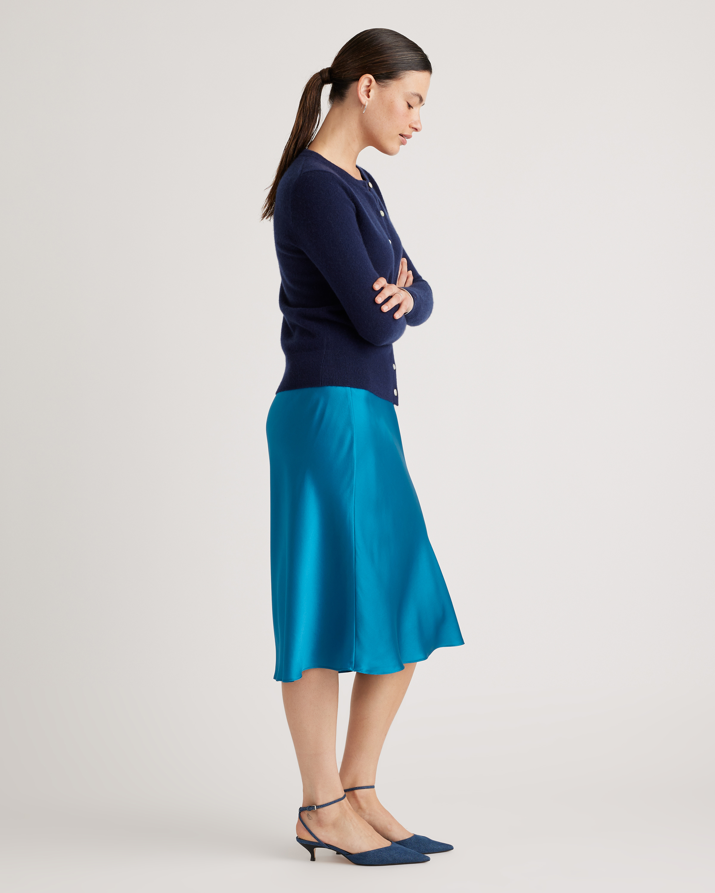 forest-green 100% Washable Silk Skirt — Image 51