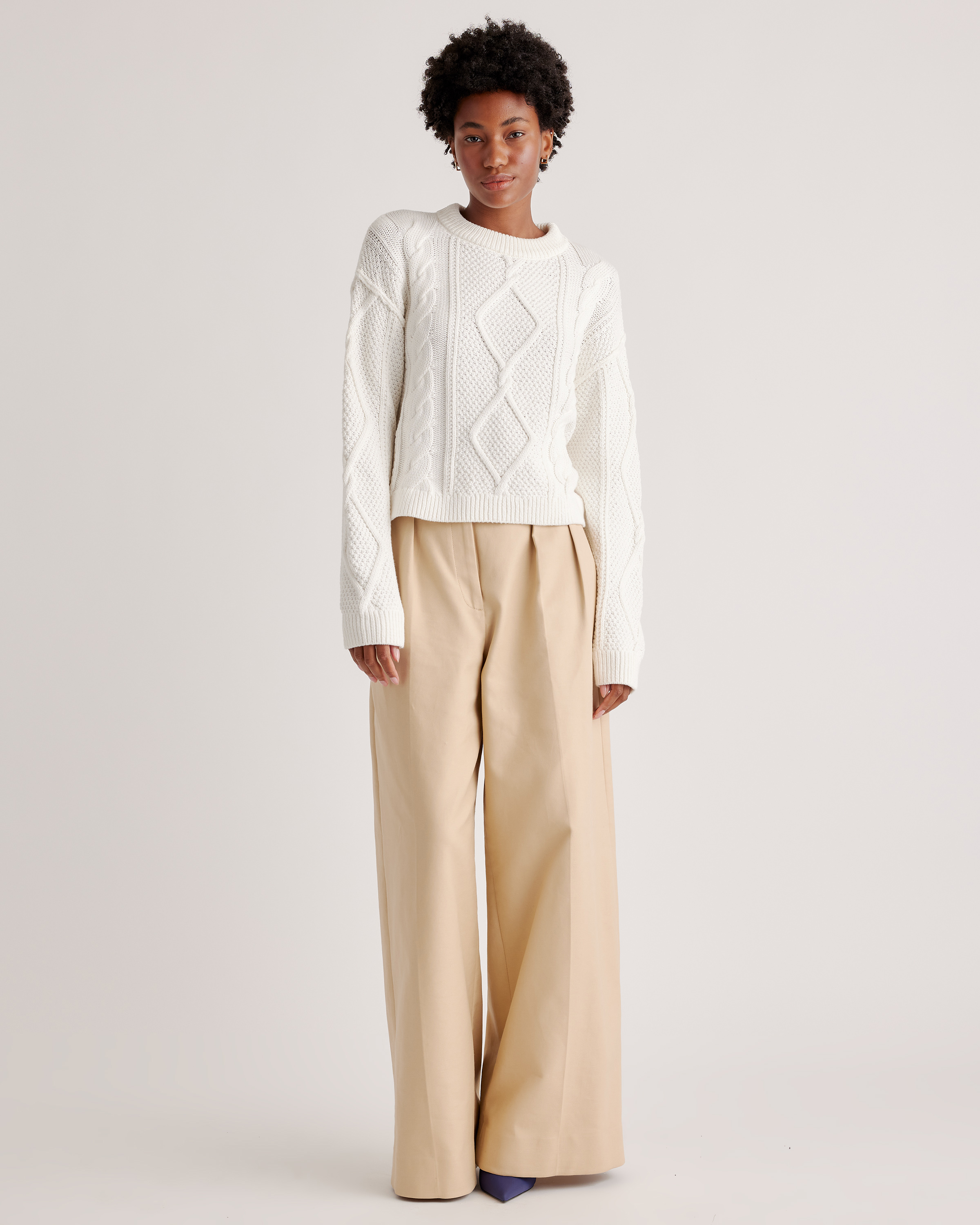 100% Organic Cotton Cropped Cable Crew Sweater — Image 27