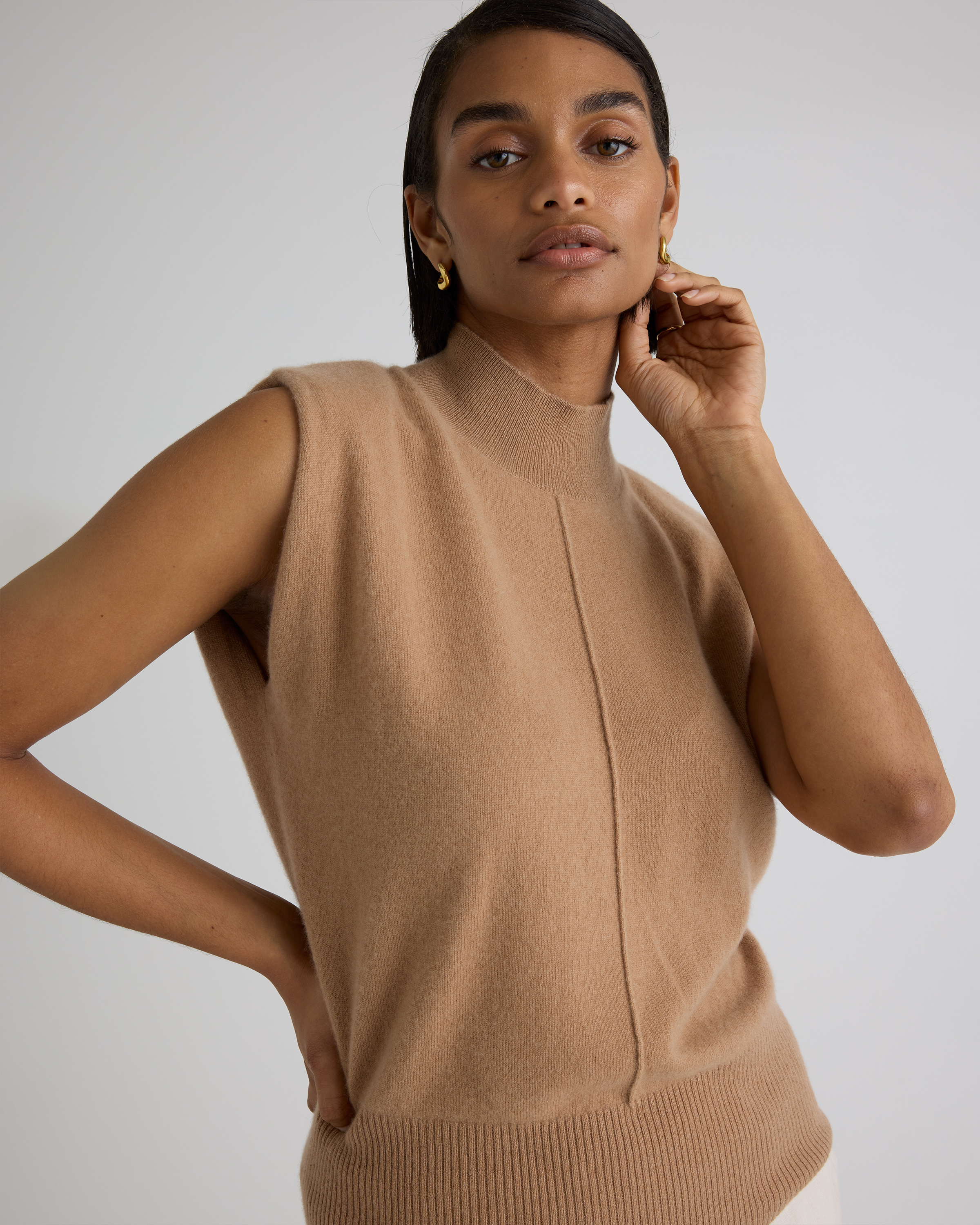 Mongolian Cashmere Padded-Shoulder Sweater Tank — Image 5