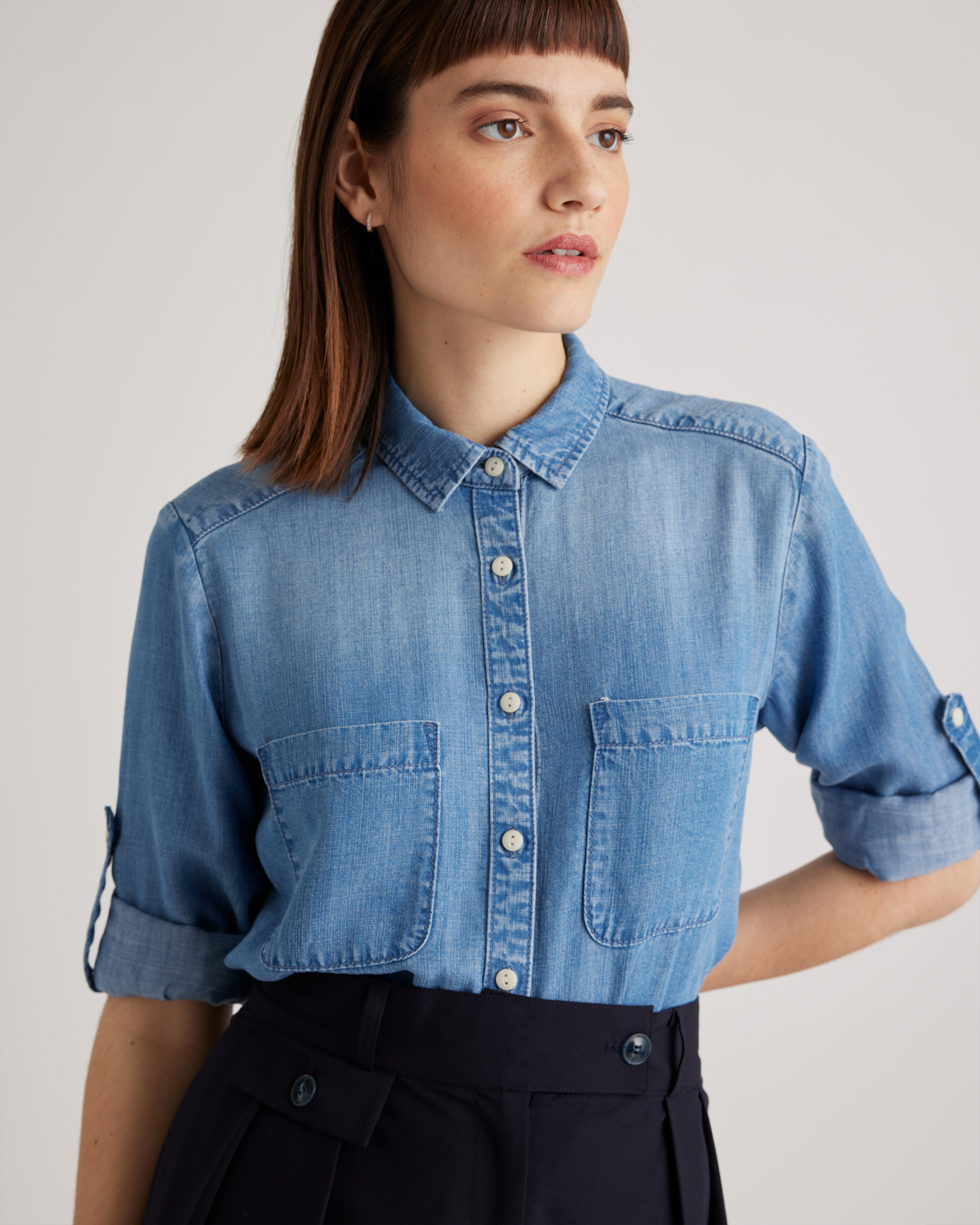 Chambray Tencel Long Sleeve Shirt — Image 4