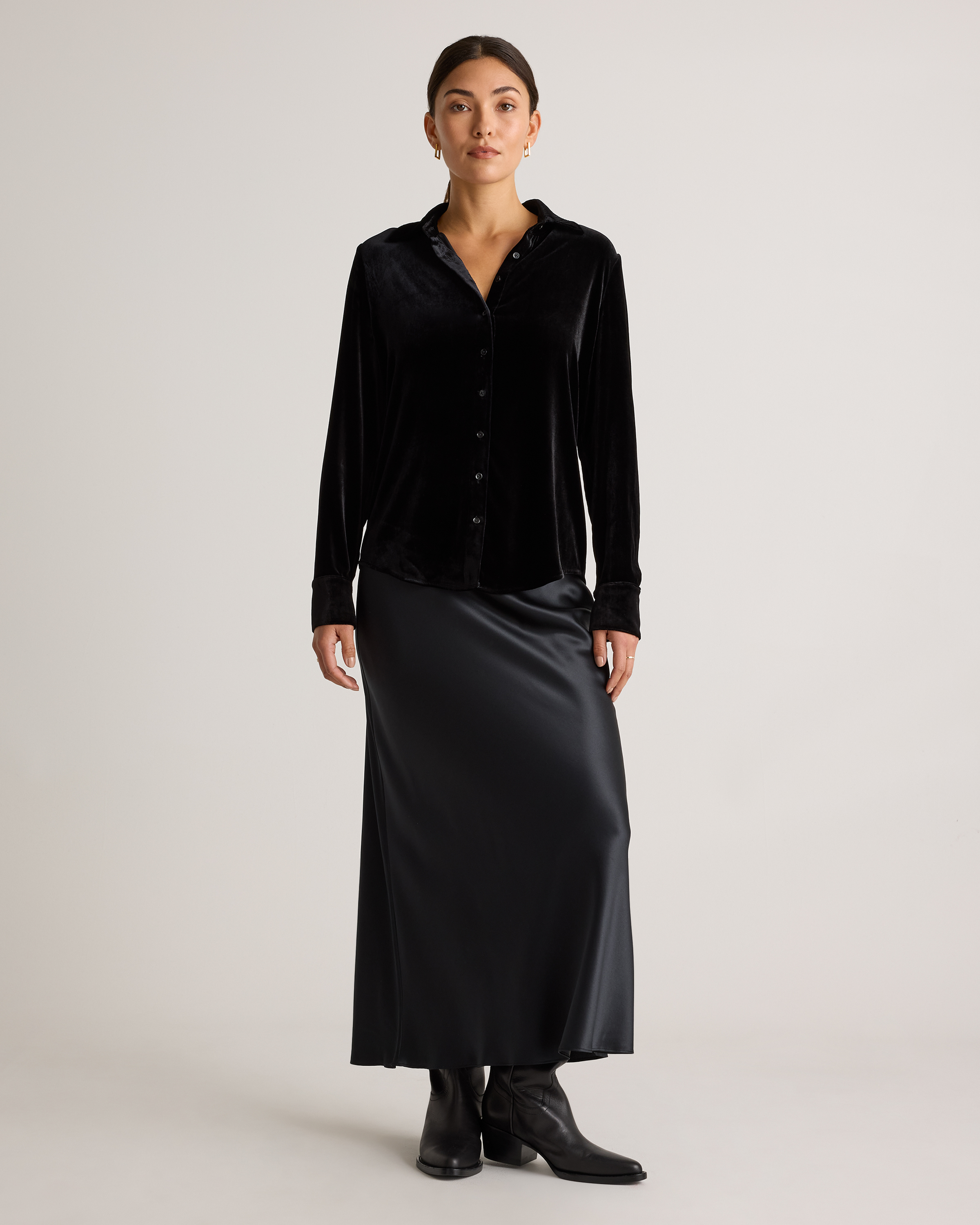 Stretch Silk Velvet Long Sleeve Shirt — Image 22