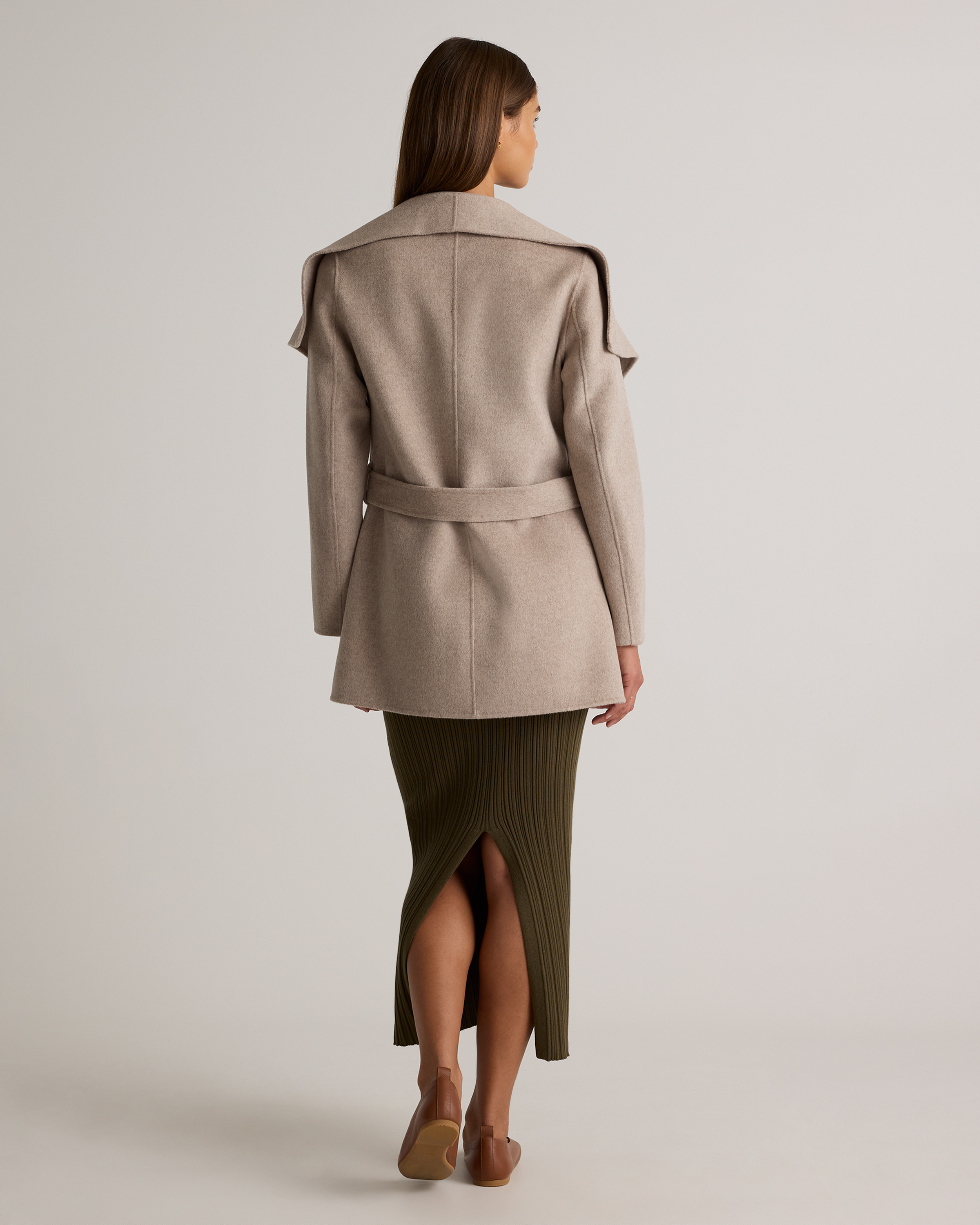 Double-Faced Merino Wool Draped Collar Short Wrap Coat — Image 9