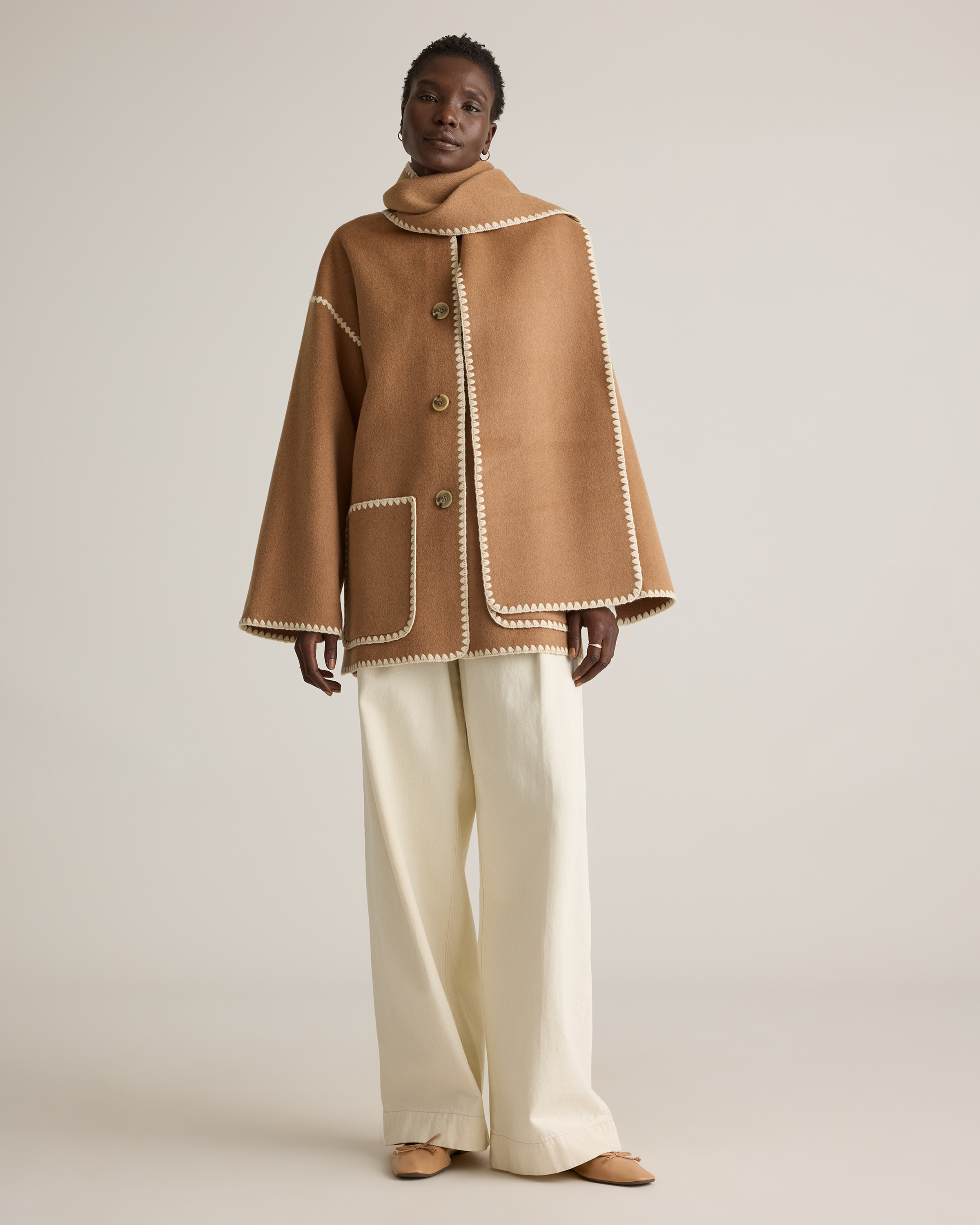 Double-Faced Merino Wool Scarf Coat — Image 30