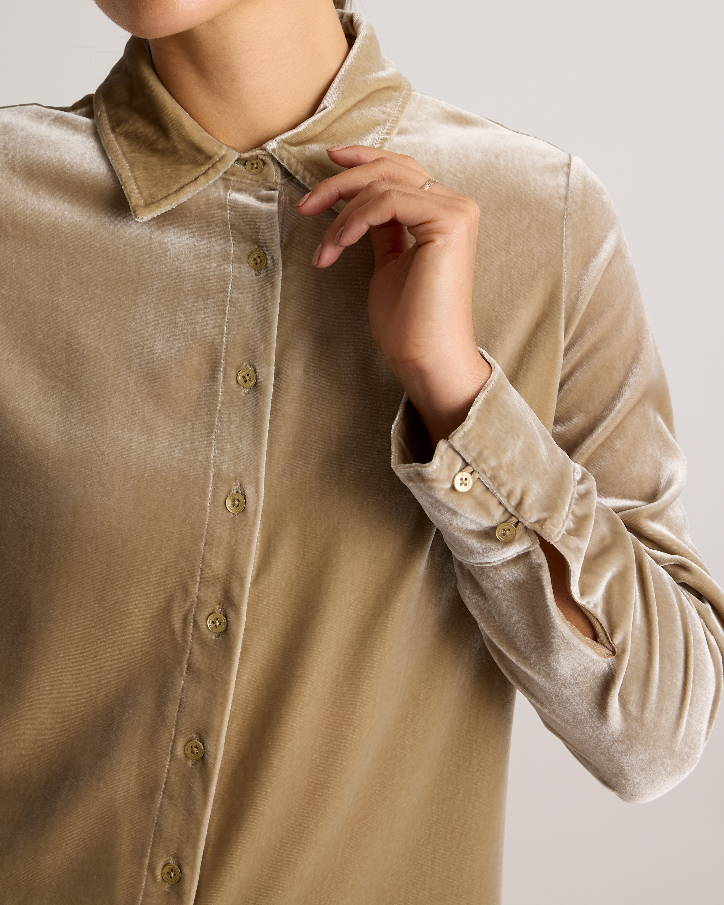 Stretch Silk Velvet Long Sleeve Shirt — Image 4