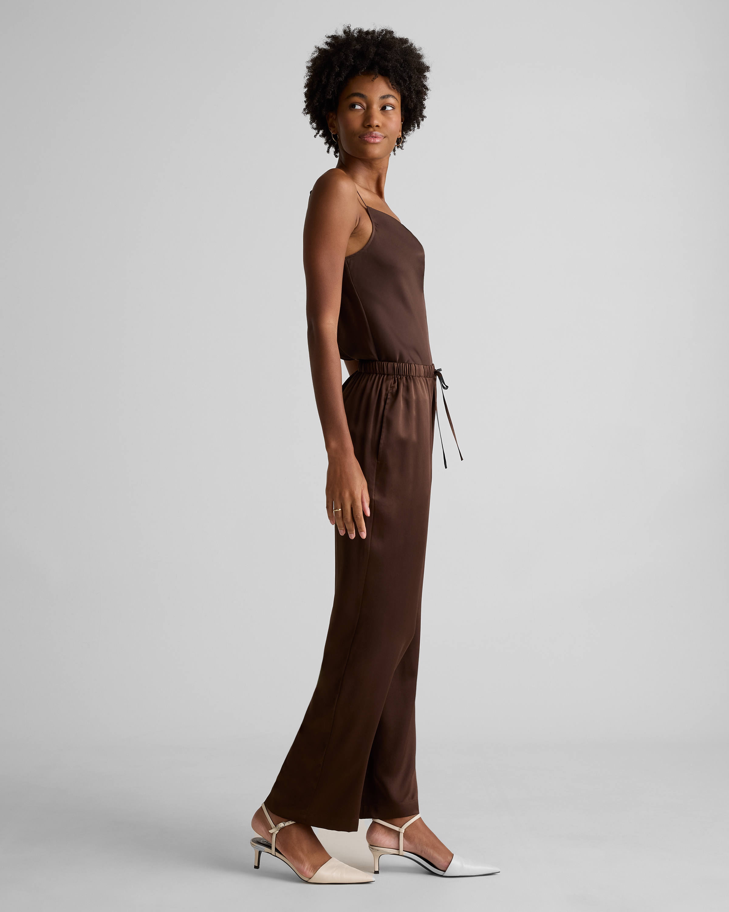 100% Washable Silk Drawstring Wide Leg Pants — Image 56