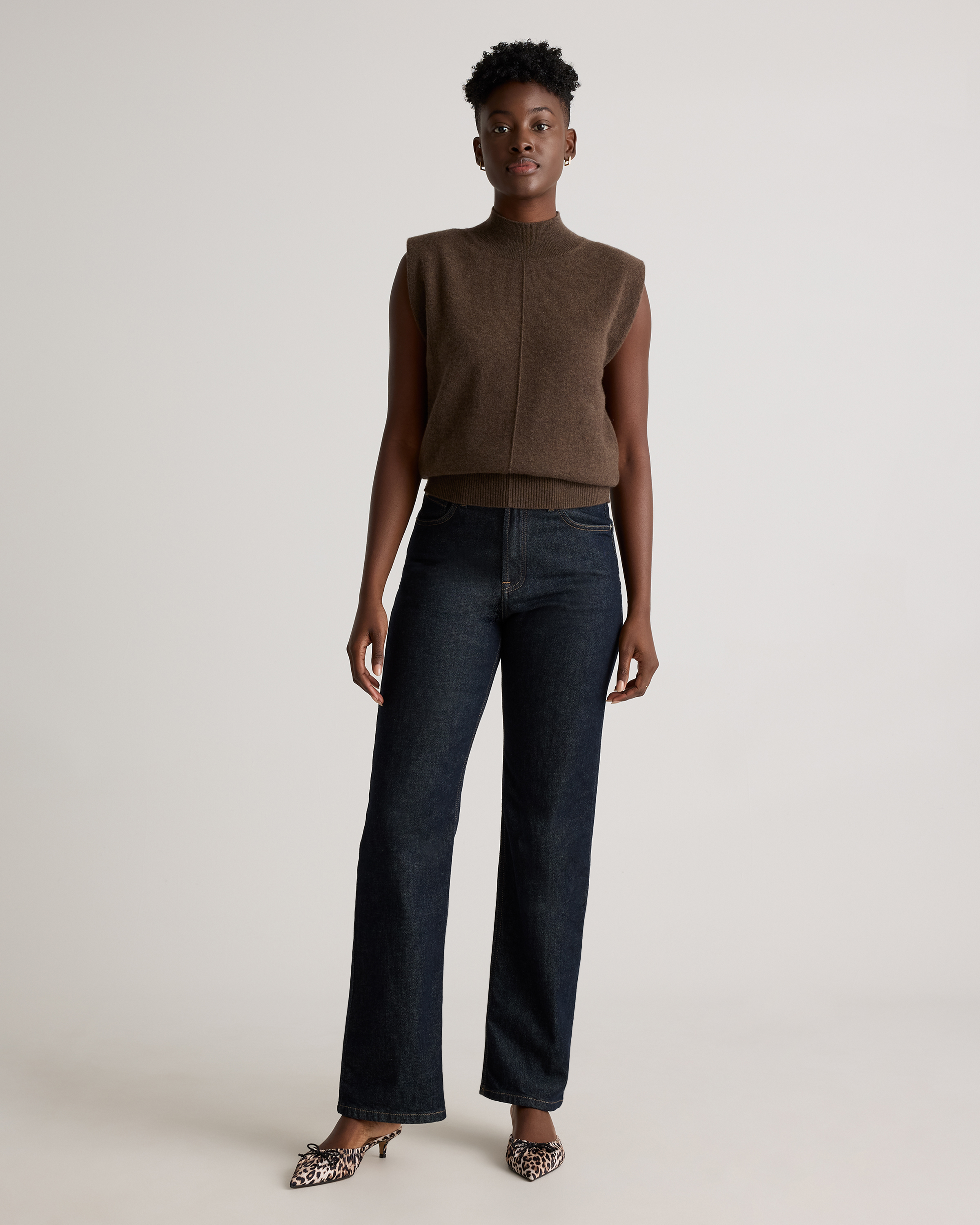 Mongolian Cashmere Padded-Shoulder Sweater Tank — Image 8